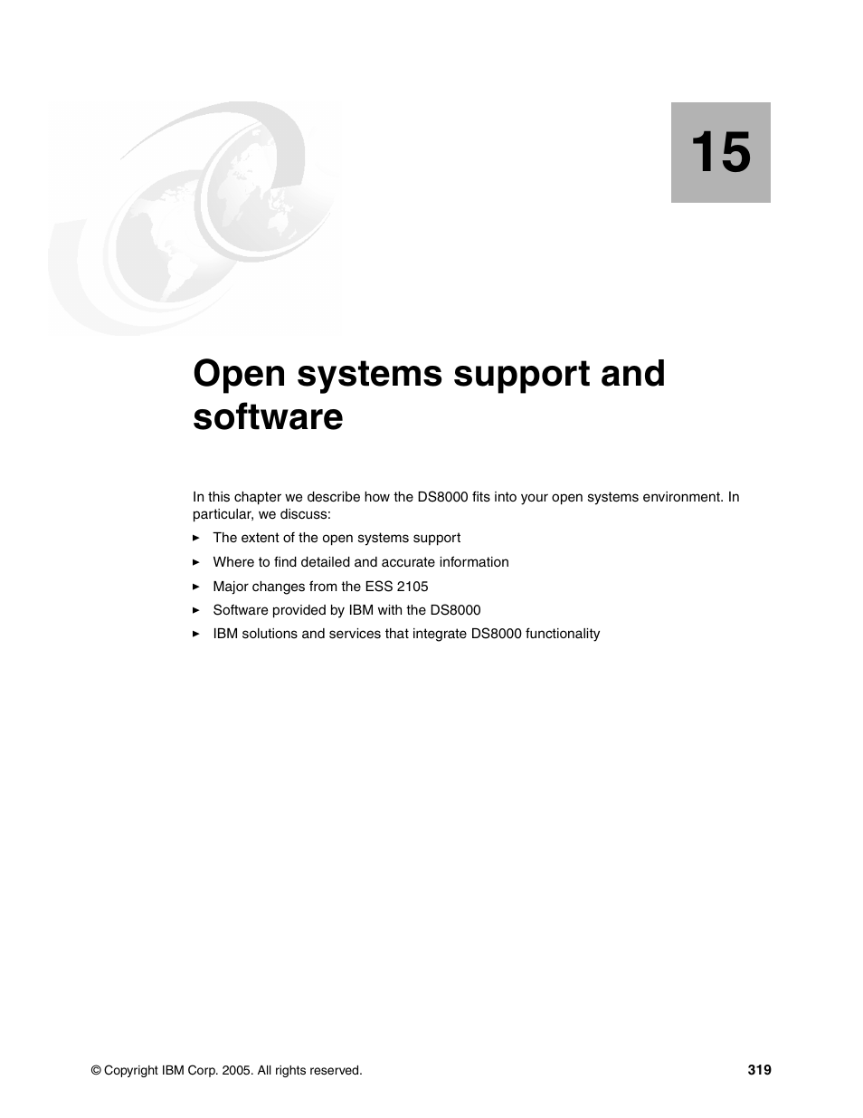 Chapter 15. open systems support and software, Open systems support and software | IBM DS8000 User Manual | Page 341 / 450