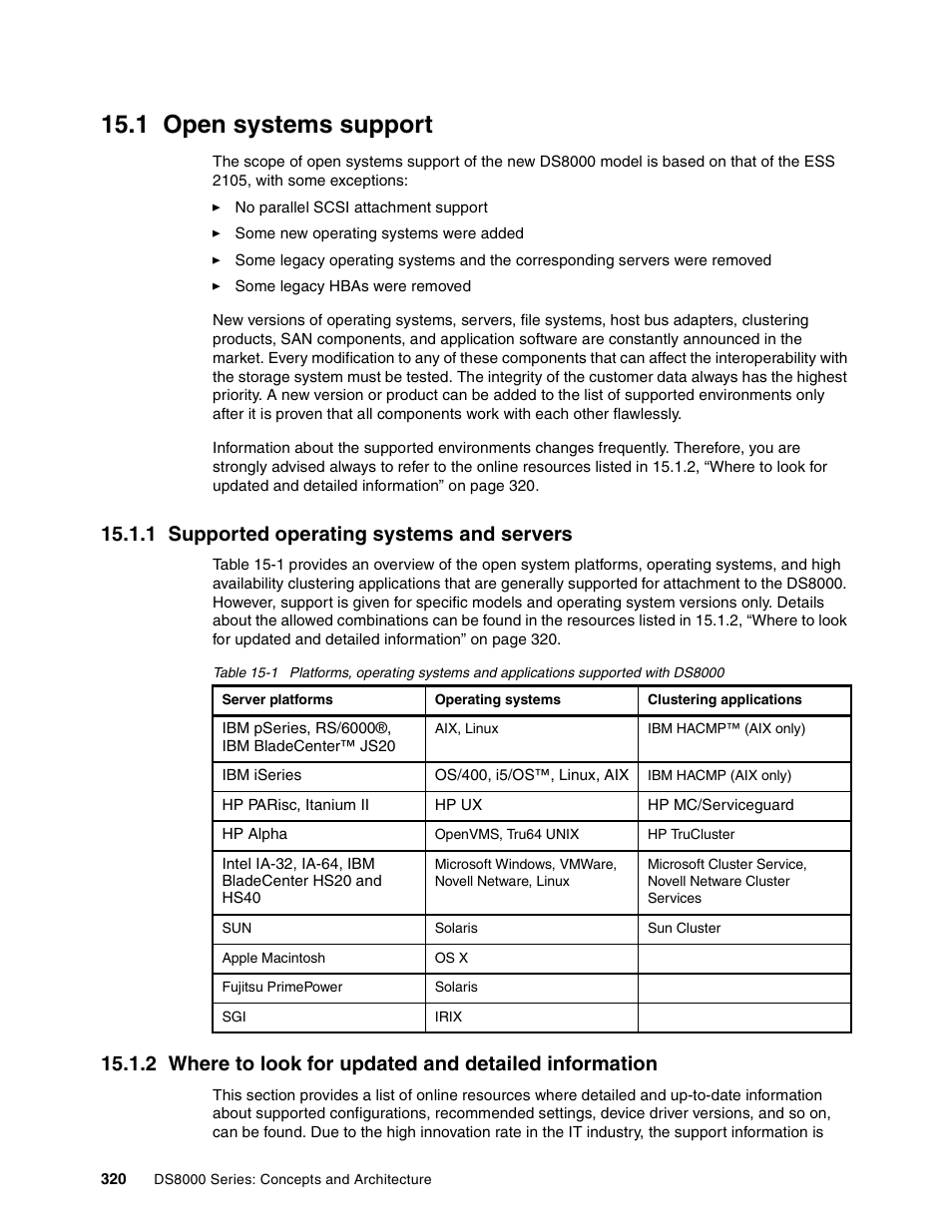 1 open systems support, 1 supported operating systems and servers | IBM DS8000 User Manual | Page 342 / 450