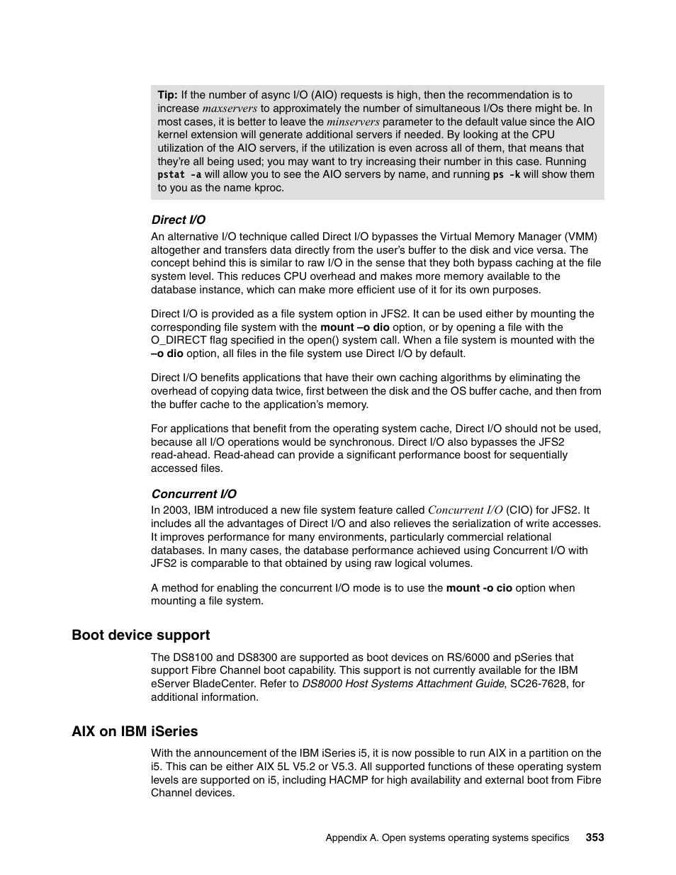 Boot device support, Aix on ibm iseries, Boot device support aix on ibm iseries | IBM DS8000 User Manual | Page 375 / 450
