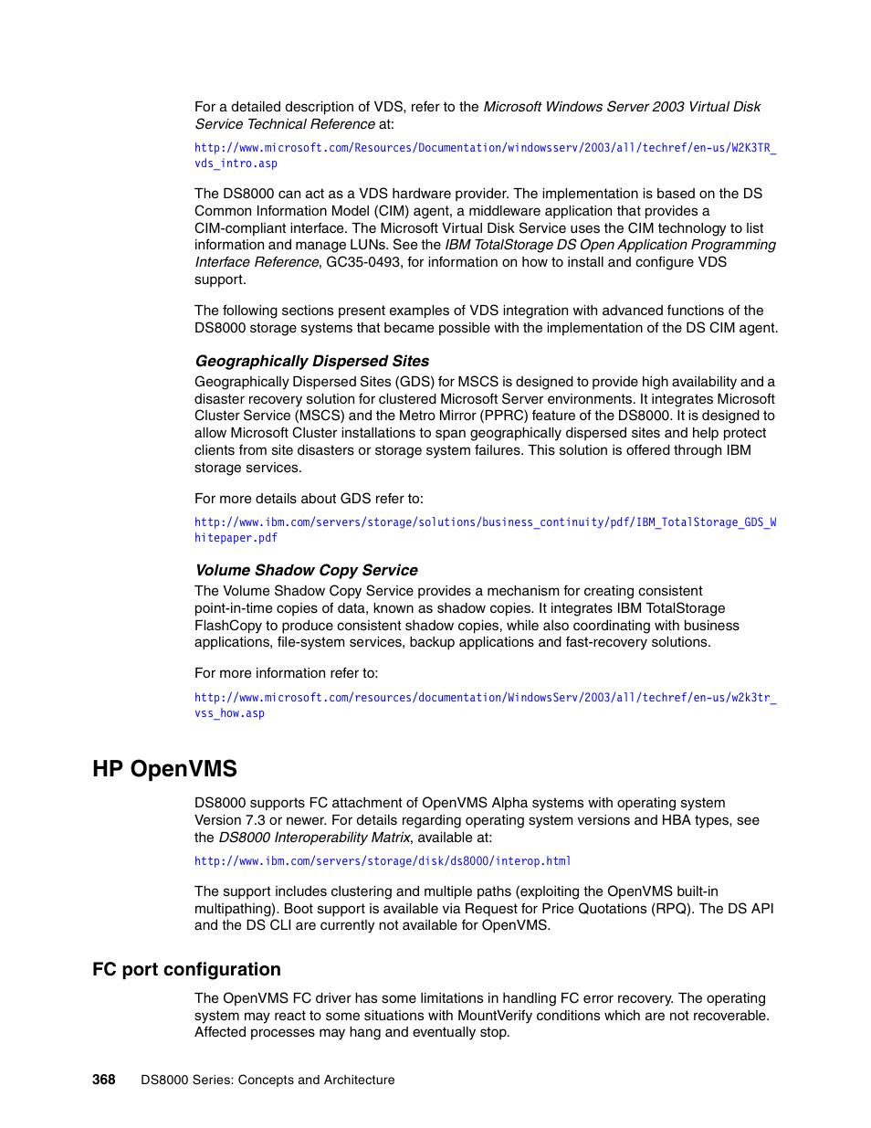 Hp openvms, Fc port configuration | IBM DS8000 User Manual | Page 390 / 450