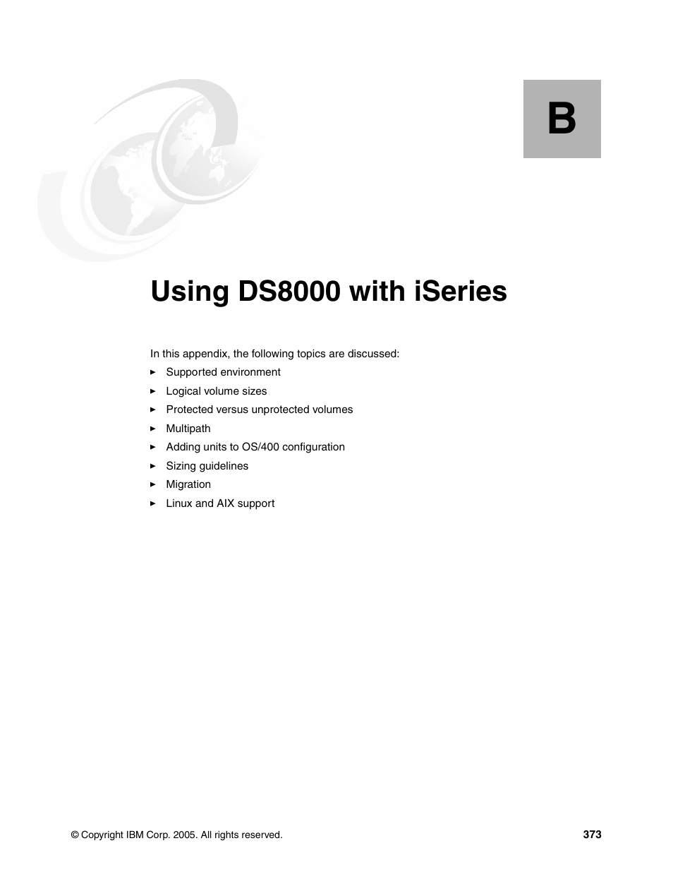 Appendix b. using ds8000 with iseries, Using ds8000 with iseries | IBM DS8000 User Manual | Page 395 / 450