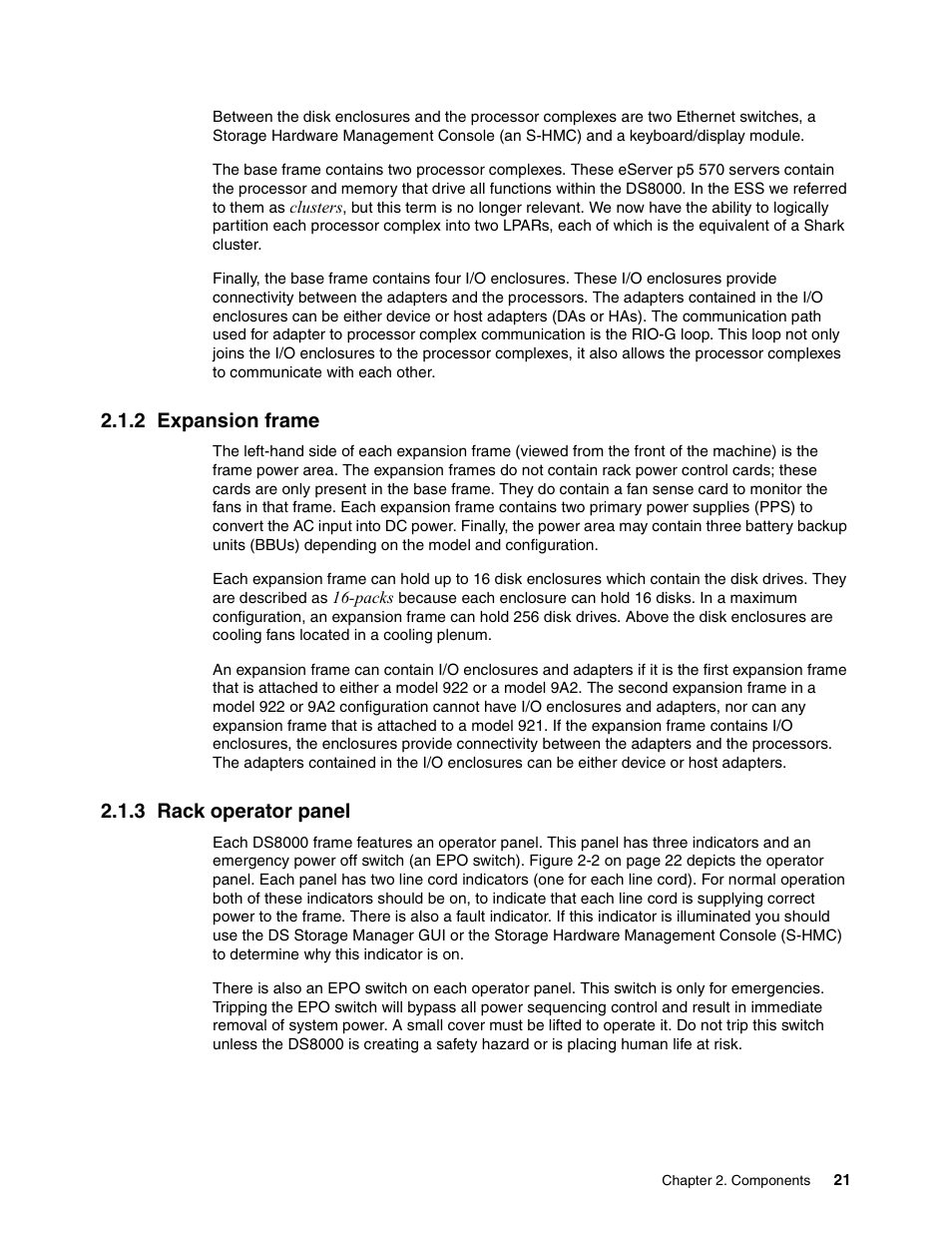 2 expansion frame, 3 rack operator panel, 2 expansion frame 2.1.3 rack operator panel | IBM DS8000 User Manual | Page 43 / 450