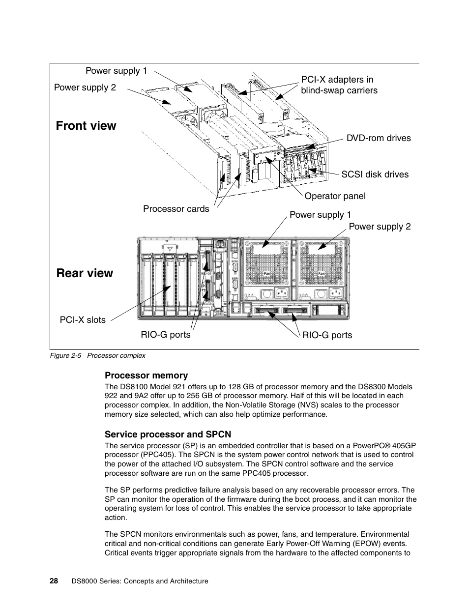 Front view rear view | IBM DS8000 User Manual | Page 50 / 450