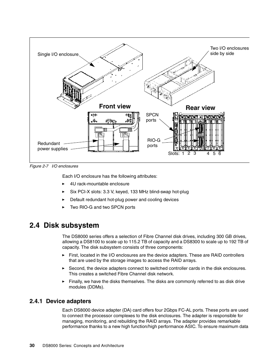 4 disk subsystem, 1 device adapters, Disk subsystem | Front view rear view | IBM DS8000 User Manual | Page 52 / 450