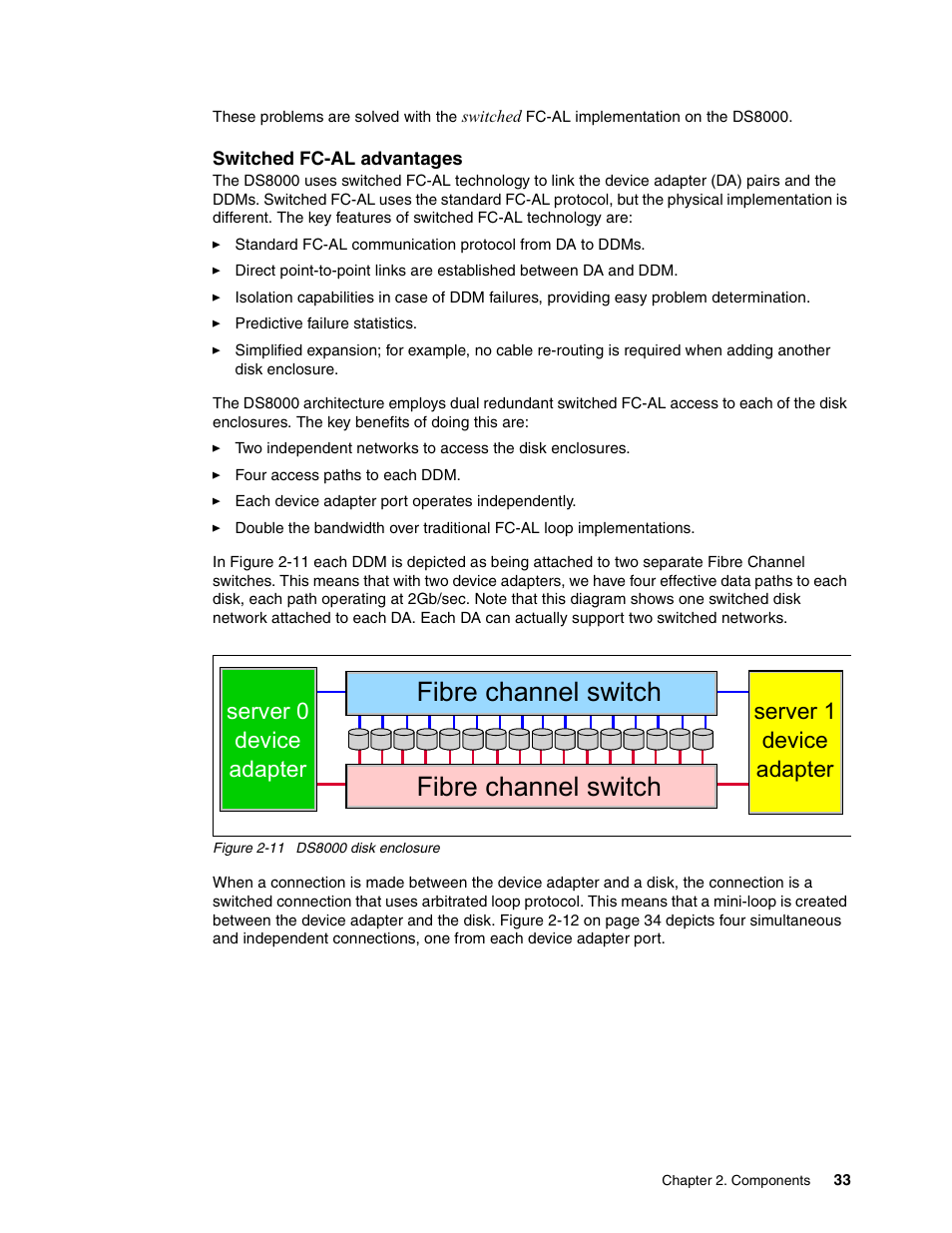 Fibre channel switch, Server 0 device adapter server 1 device adapter | IBM DS8000 User Manual | Page 55 / 450