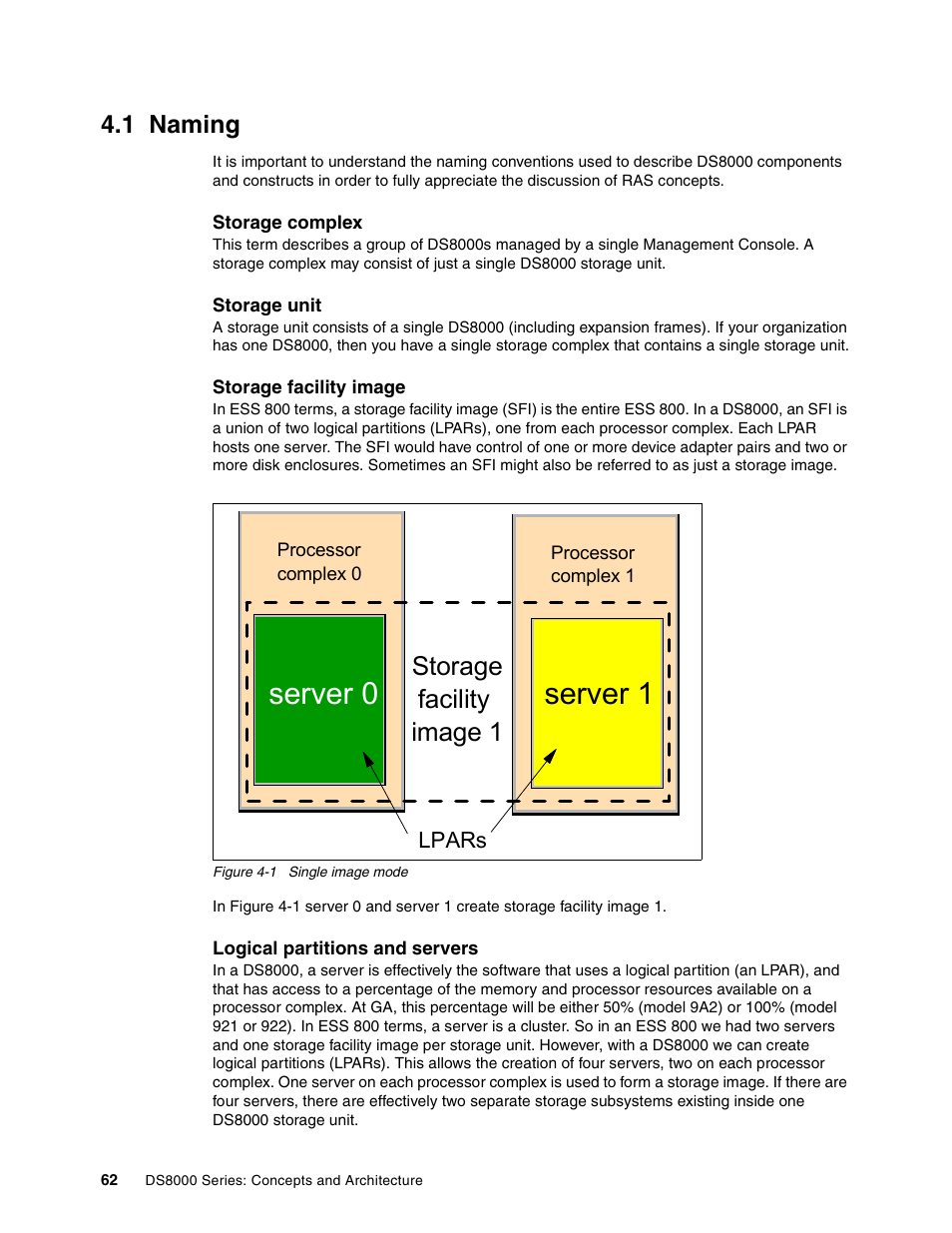 1 naming, Naming, Server 0 | Server 1, Storage facility image 1 | IBM DS8000 User Manual | Page 84 / 450