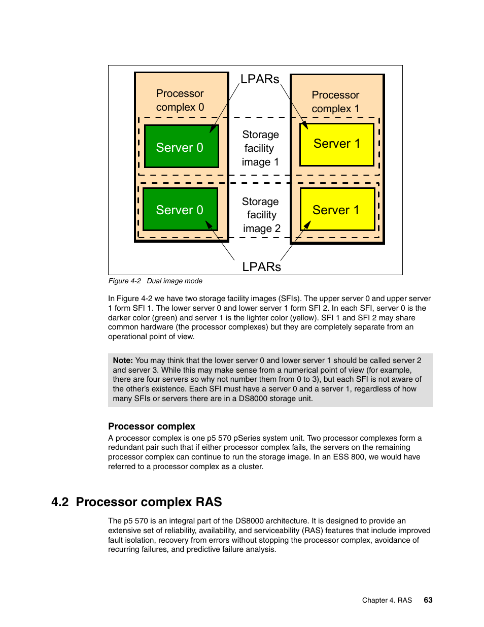2 processor complex ras, Processor complex ras, Server 0 | Server 0 server 1 server 1 lpars lpars | IBM DS8000 User Manual | Page 85 / 450
