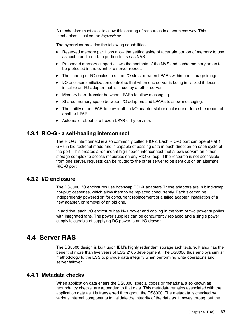 1 rio-g - a self-healing interconnect, 2 i/o enclosure, 4 server ras | 1 metadata checks, Server ras | IBM DS8000 User Manual | Page 89 / 450