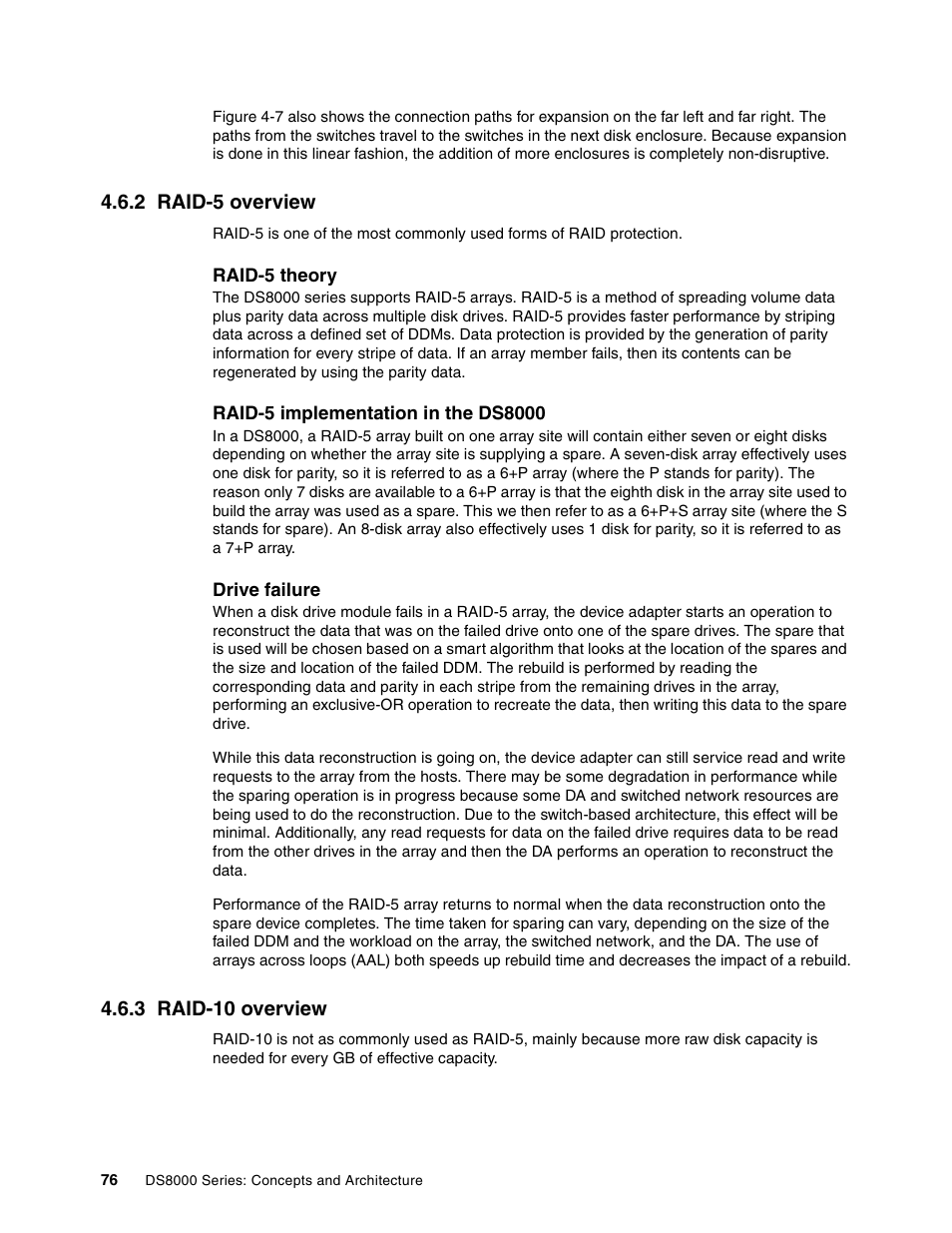 2 raid-5 overview, 3 raid-10 overview, 2 raid-5 overview 4.6.3 raid-10 overview | IBM DS8000 User Manual | Page 98 / 450