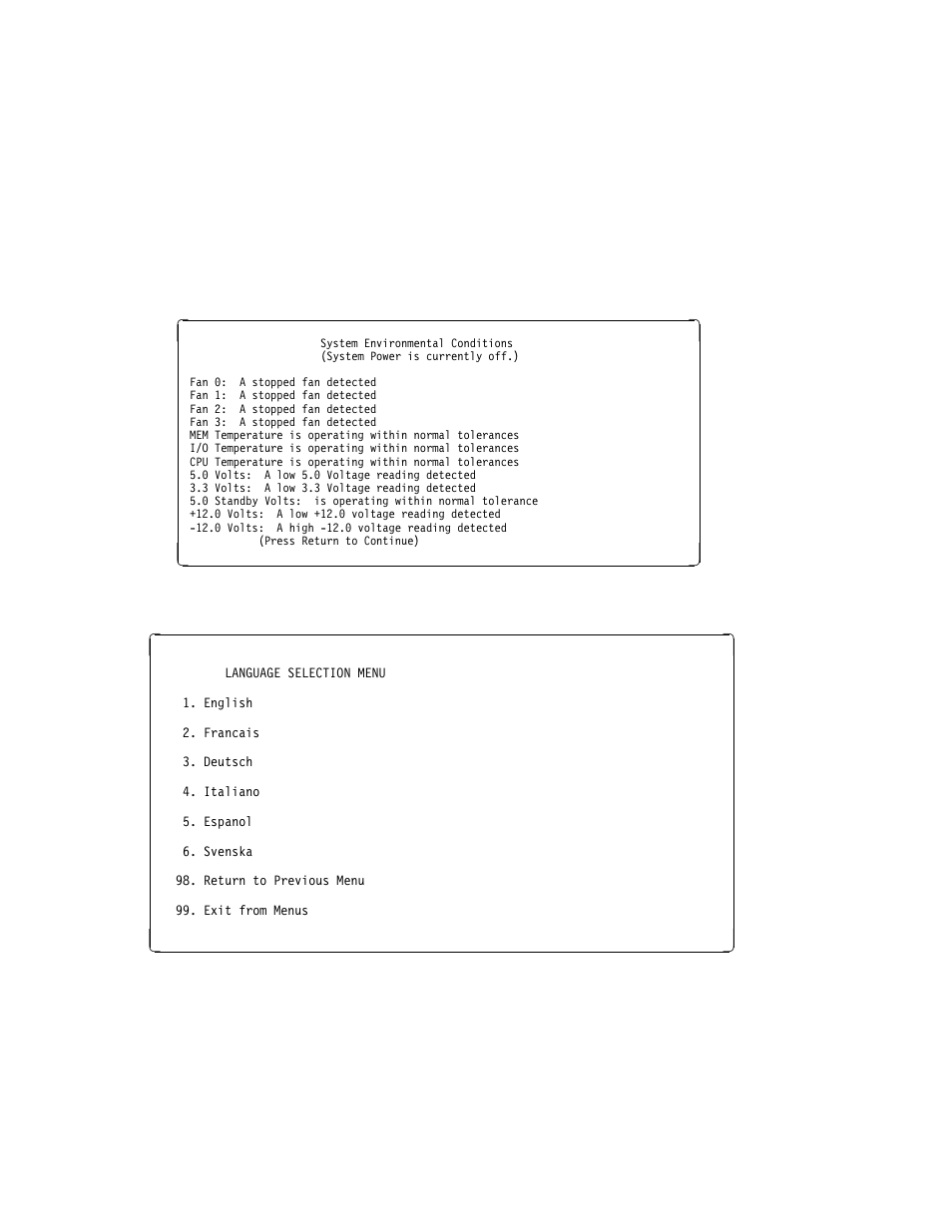Language selection menu | IBM F50 RS/6000 7025 User Manual | Page 123 / 364