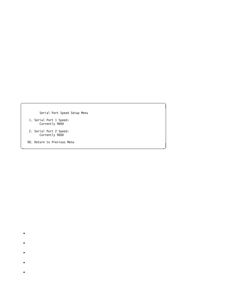 Serial port speed setup menu, Telephone number setup menu | IBM F50 RS/6000 7025 User Manual | Page 126 / 364