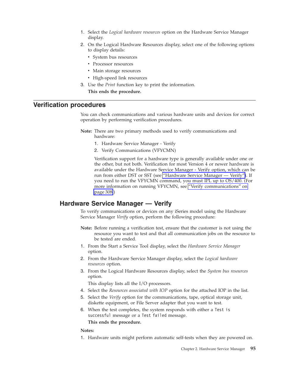 Verification procedures, Hardware service manager — verify | IBM VERSION 5 SY44-5902-05 User Manual | Page 109 / 358