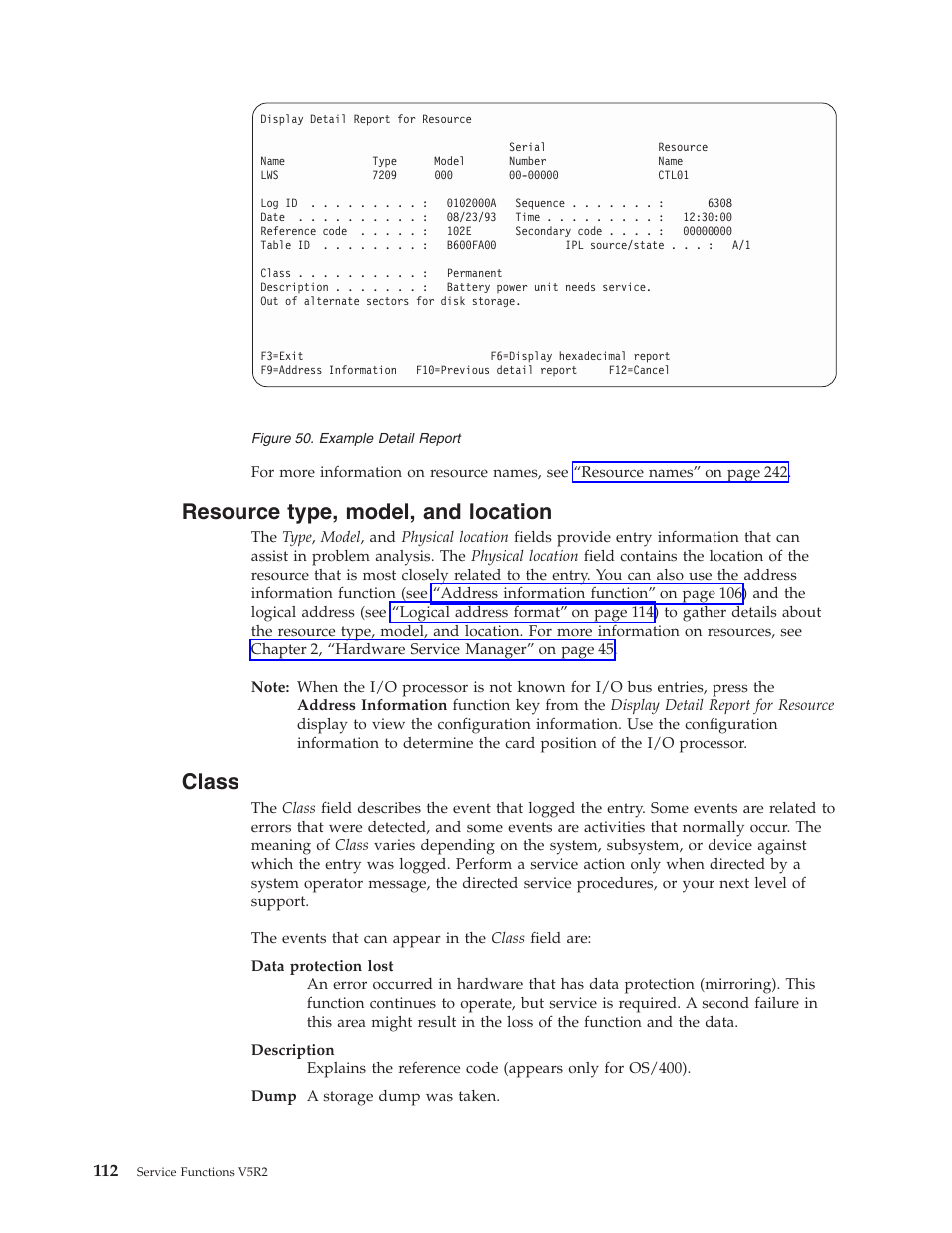 Resource type, model, and location, Class | IBM VERSION 5 SY44-5902-05 User Manual | Page 126 / 358