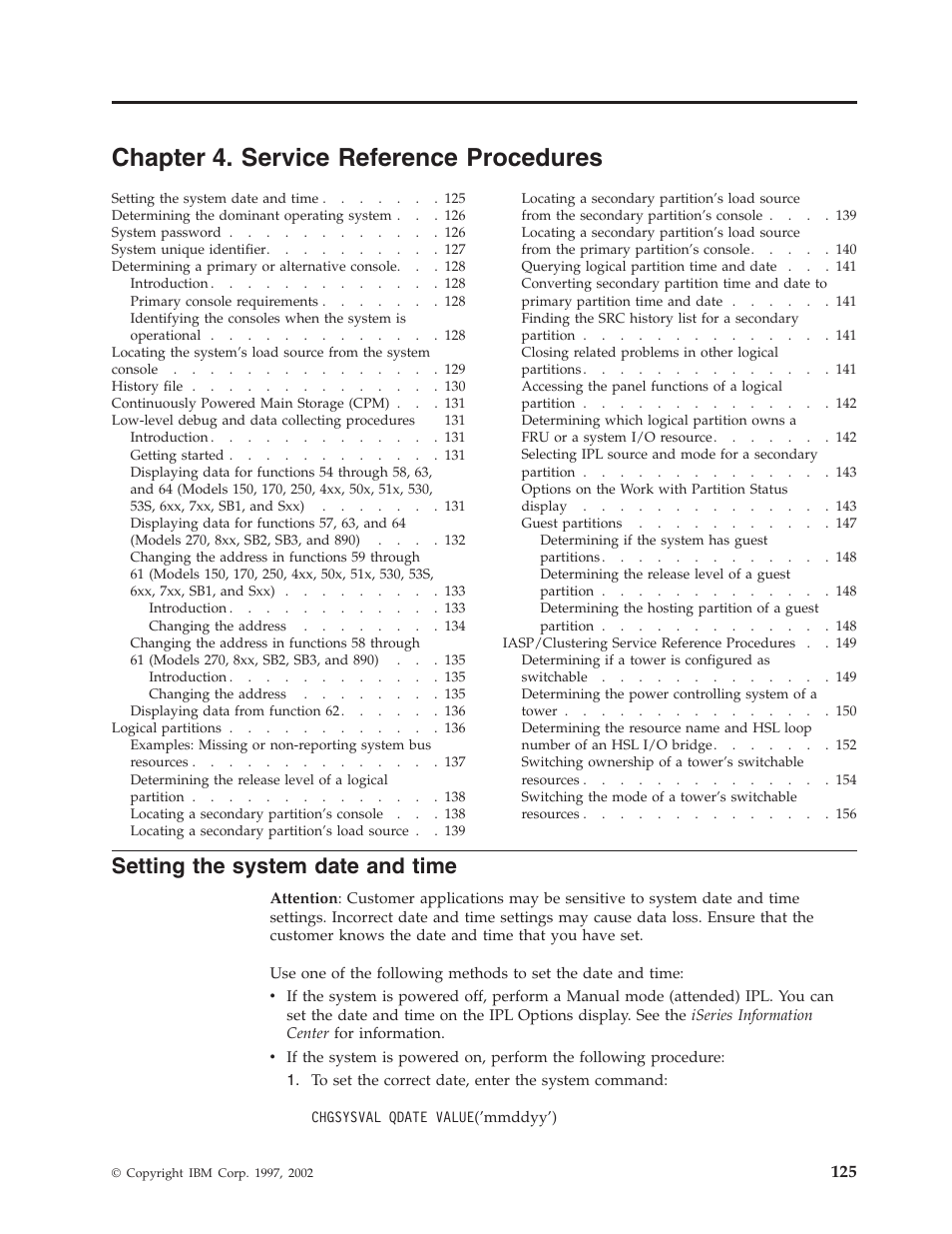 Chapter 4. service reference procedures, Setting the system date and time | IBM VERSION 5 SY44-5902-05 User Manual | Page 139 / 358