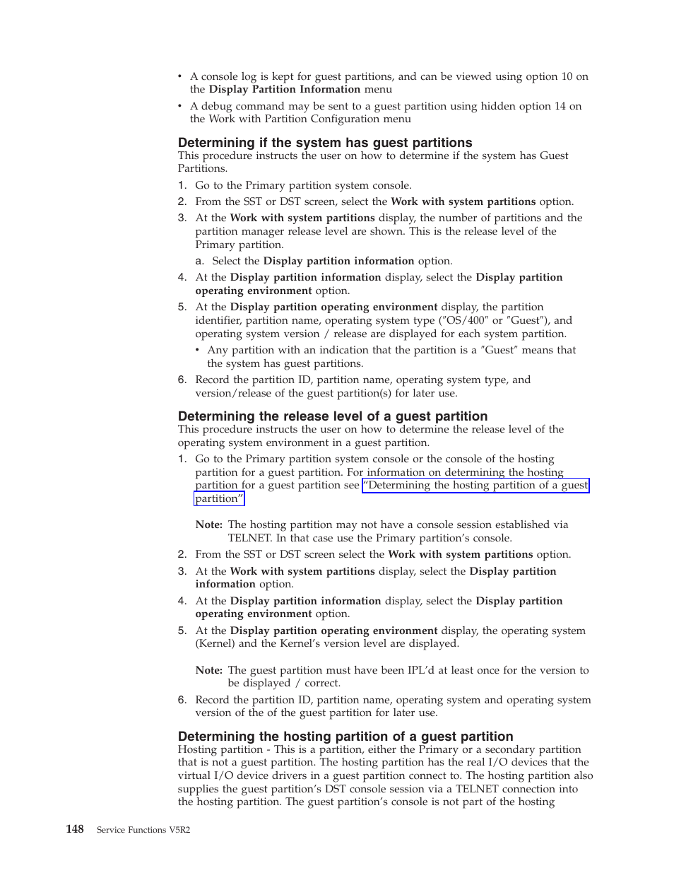 Determining if the system has guest partitions, Determining the release level of a guest partition | IBM VERSION 5 SY44-5902-05 User Manual | Page 162 / 358