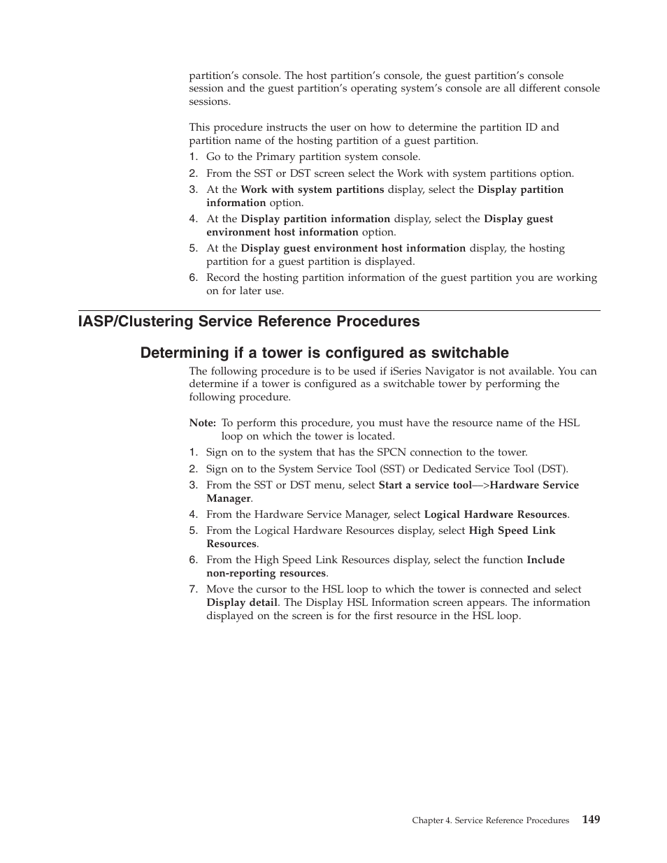 Iasp/clustering service reference procedures, Determining if a tower is configured as switchable | IBM VERSION 5 SY44-5902-05 User Manual | Page 163 / 358