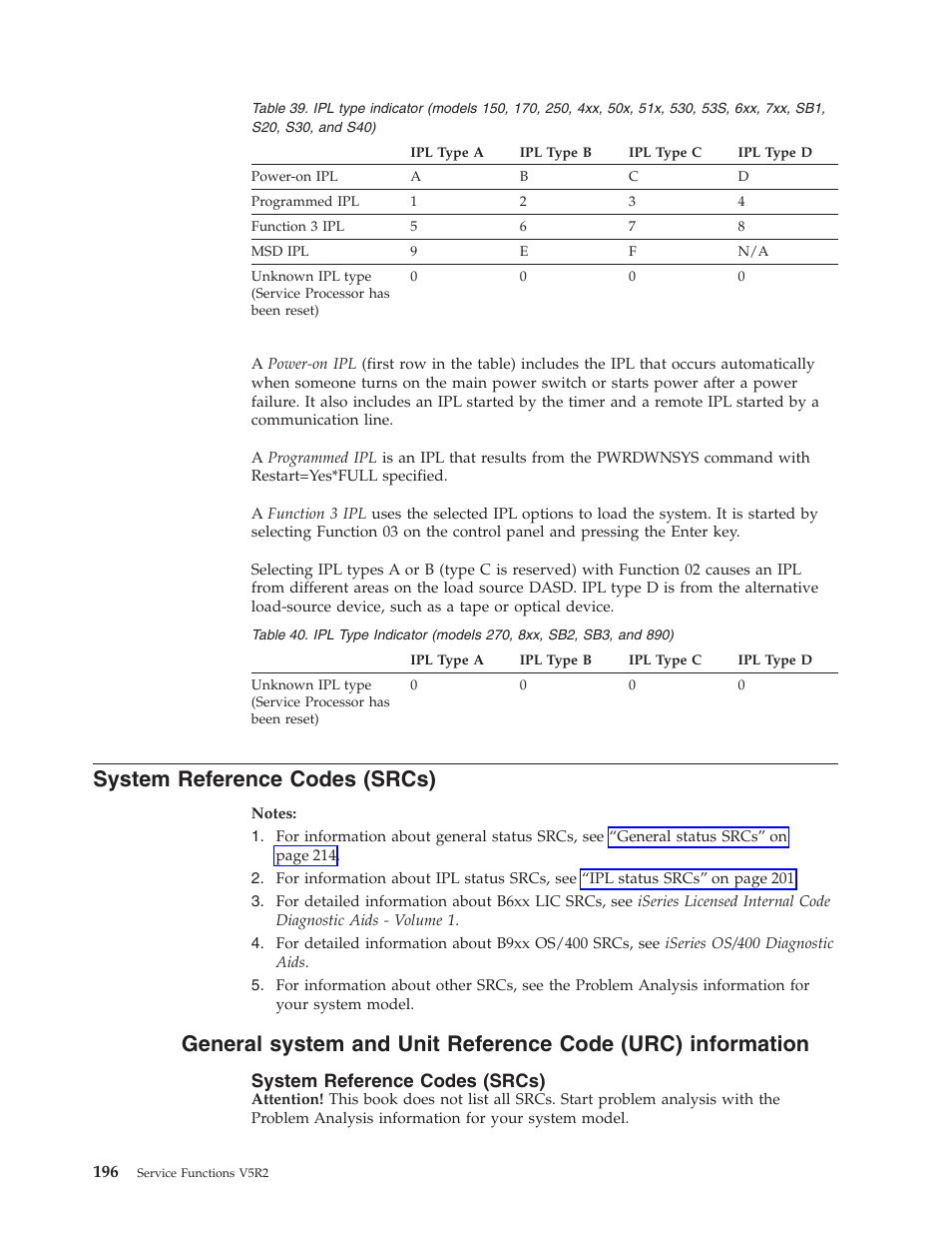 System reference codes (srcs) | IBM VERSION 5 SY44-5902-05 User Manual | Page 210 / 358