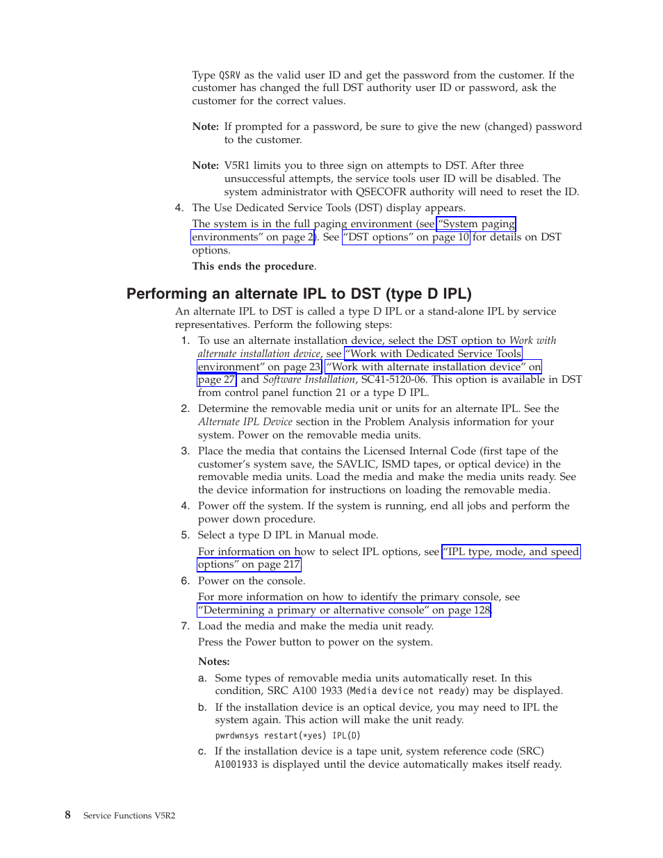 Performing an alternate ipl to dst (type d ipl), Performing an alternate | IBM VERSION 5 SY44-5902-05 User Manual | Page 22 / 358