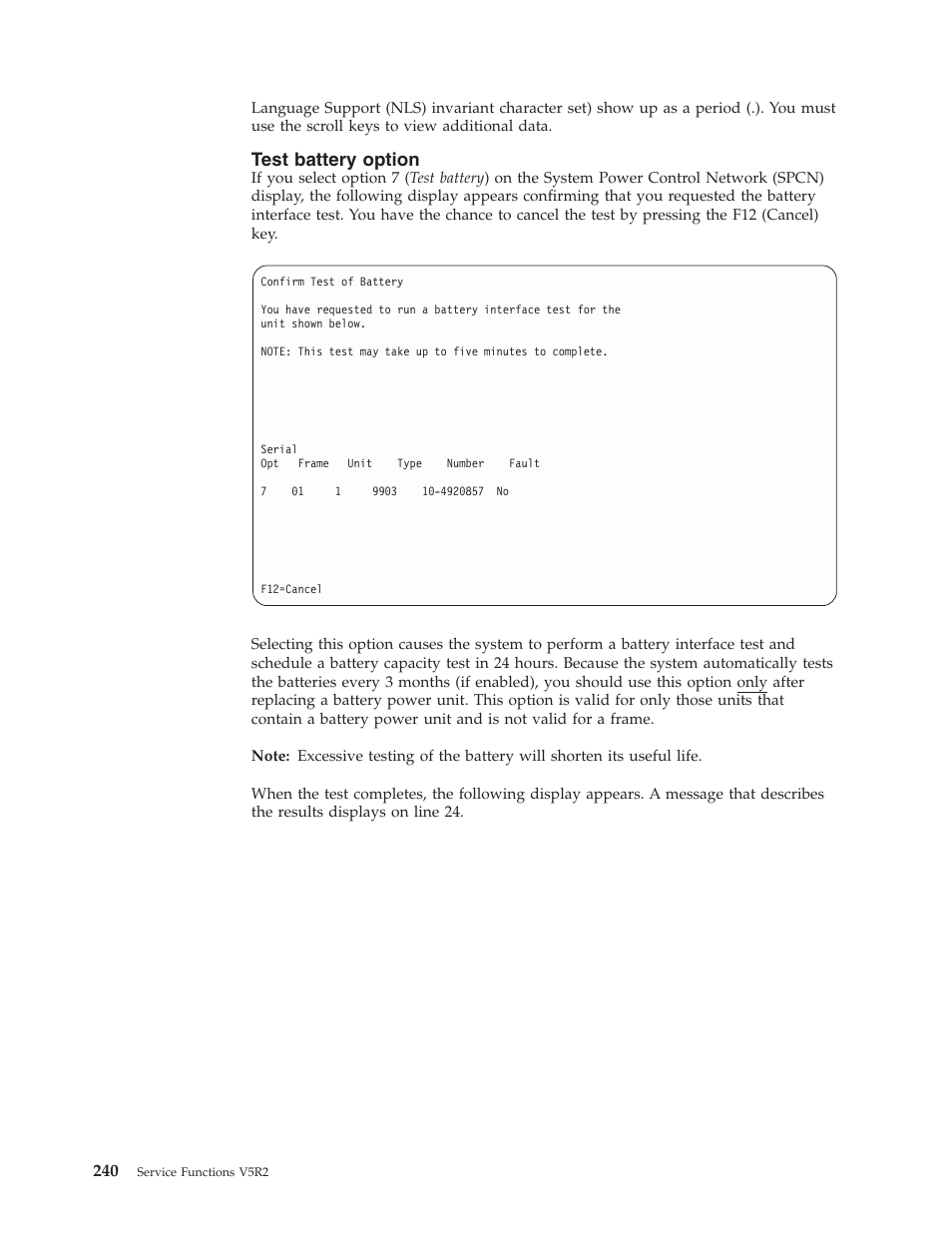 Test battery option | IBM VERSION 5 SY44-5902-05 User Manual | Page 254 / 358