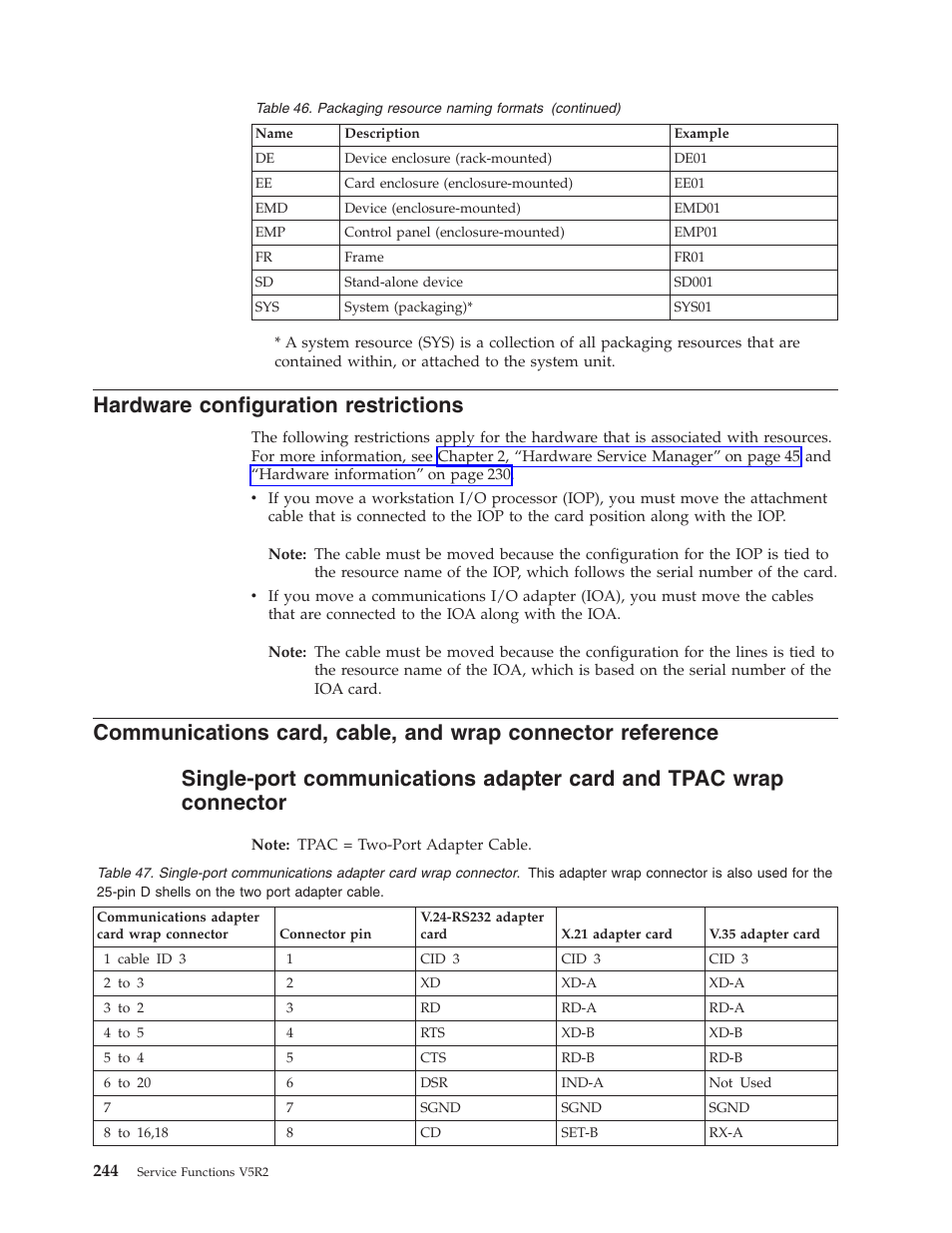 Hardware configuration restrictions | IBM VERSION 5 SY44-5902-05 User Manual | Page 258 / 358