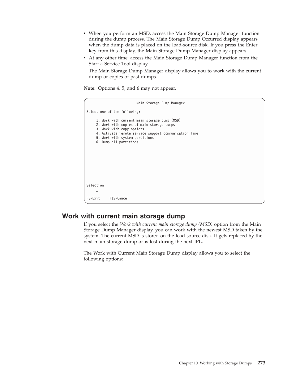 Work with current main storage dump | IBM VERSION 5 SY44-5902-05 User Manual | Page 287 / 358