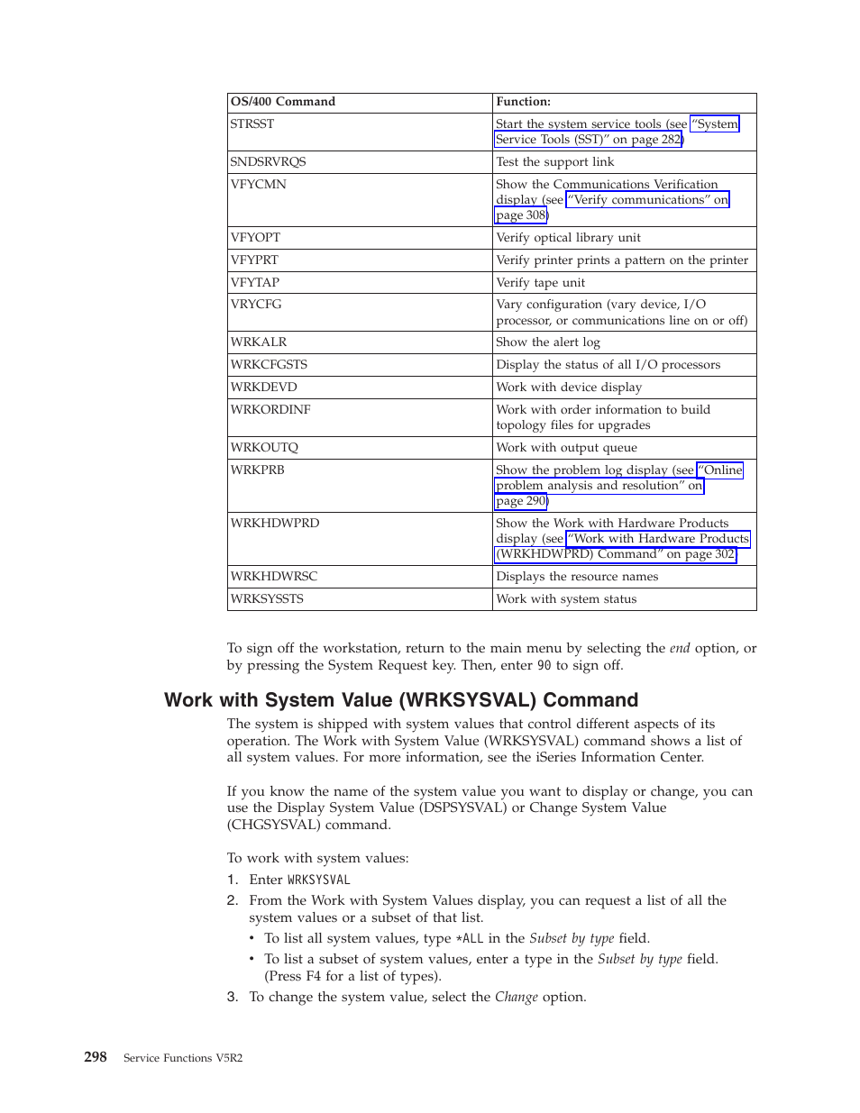 Work with system value (wrksysval) command | IBM VERSION 5 SY44-5902-05 User Manual | Page 312 / 358