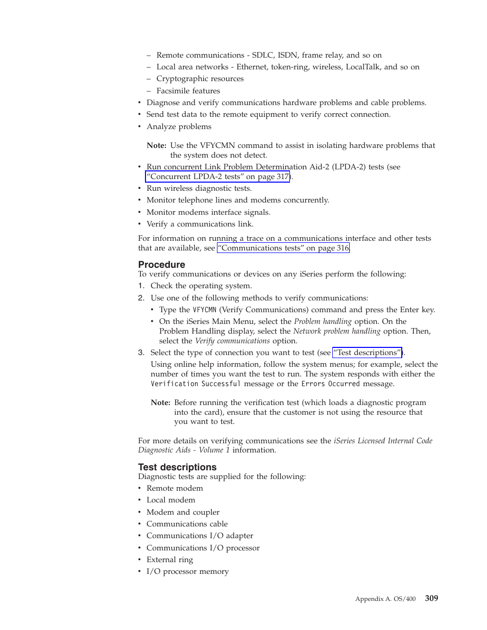 Procedure, Test descriptions | IBM VERSION 5 SY44-5902-05 User Manual | Page 323 / 358