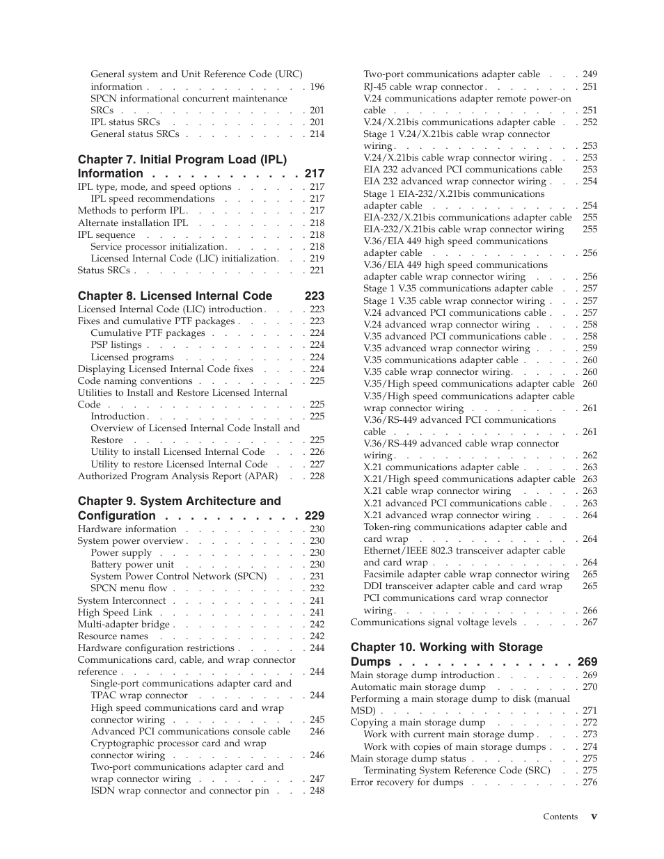 Chapter 7. initial program load (ipl) information, Chapter 8. licensed internal code 223, Chapter 9. system architecture and configuration | Chapter 10. working with storage dumps | IBM VERSION 5 SY44-5902-05 User Manual | Page 7 / 358
