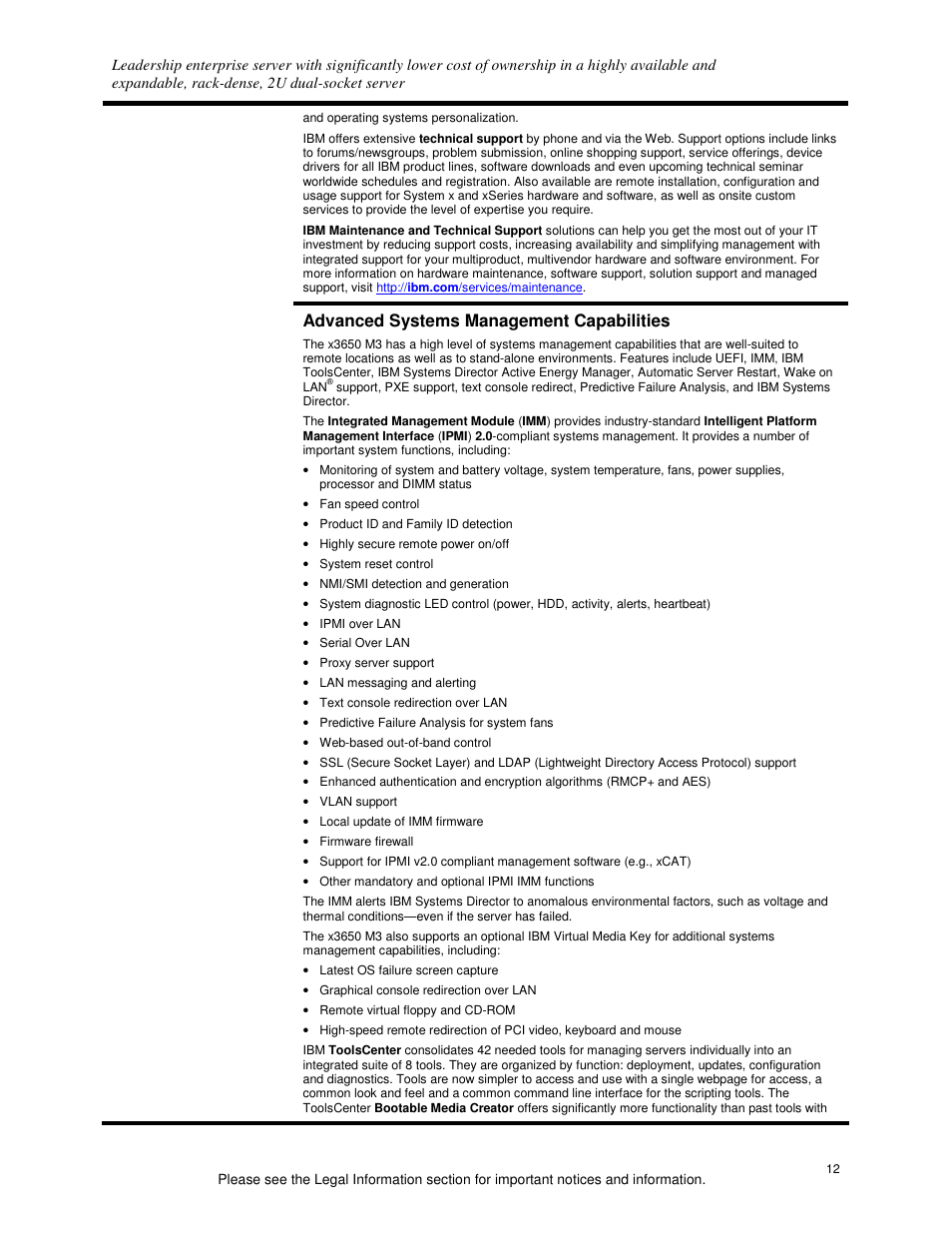 Advanced systems management capabilities | IBM X3650 M3 User Manual | Page 12 / 21