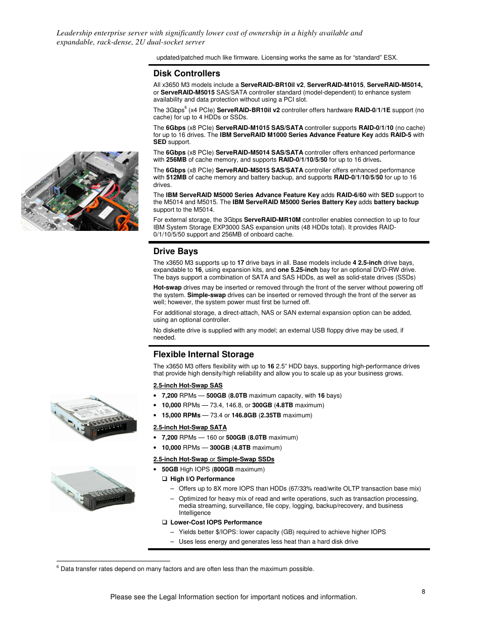 Disk controllers, Drive bays, Flexible internal storage | IBM X3650 M3 User Manual | Page 8 / 21