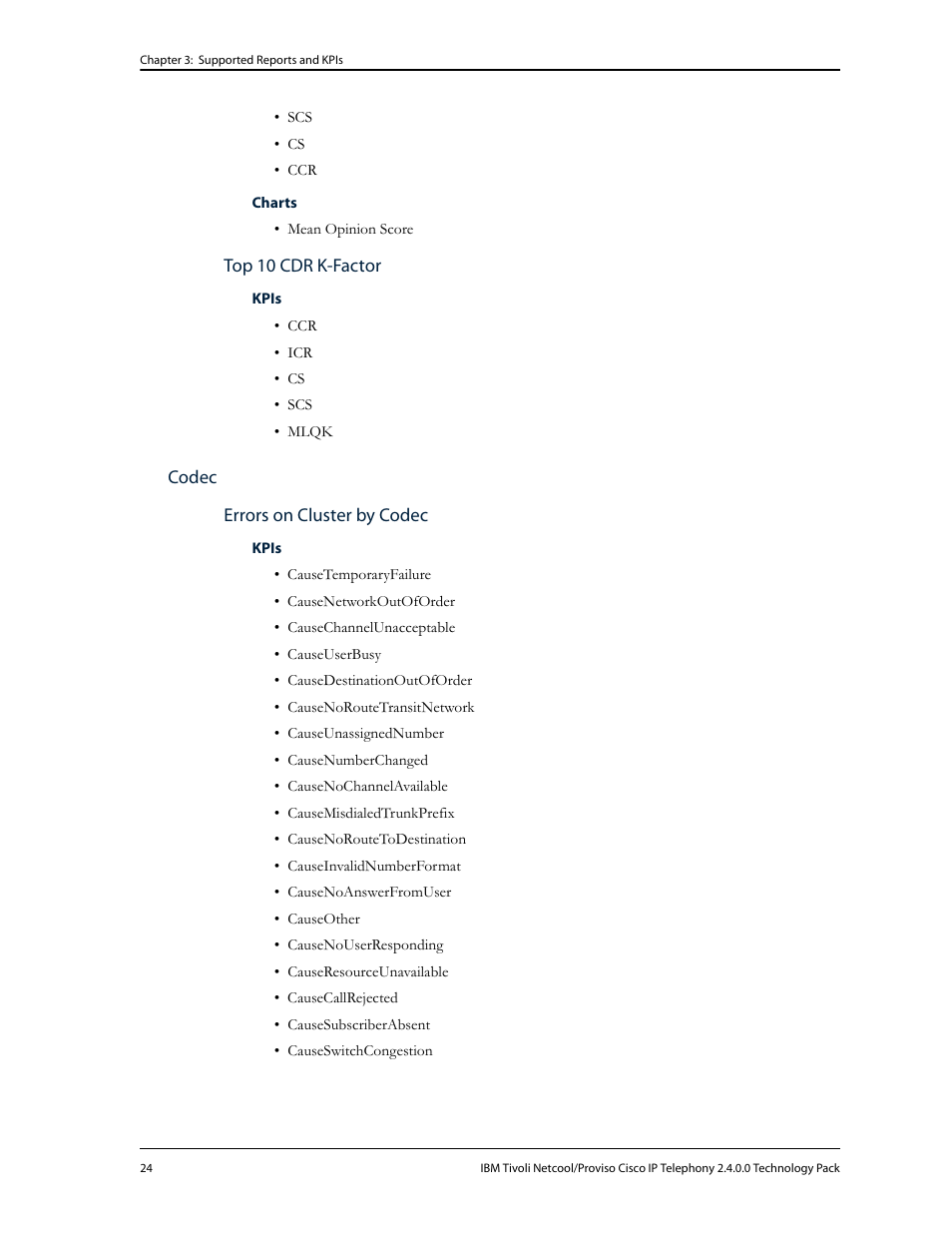 Top 10 cdr k-factor, Codec, Errors on cluster by codec | IBM CISCO R2E2 User Manual | Page 28 / 110