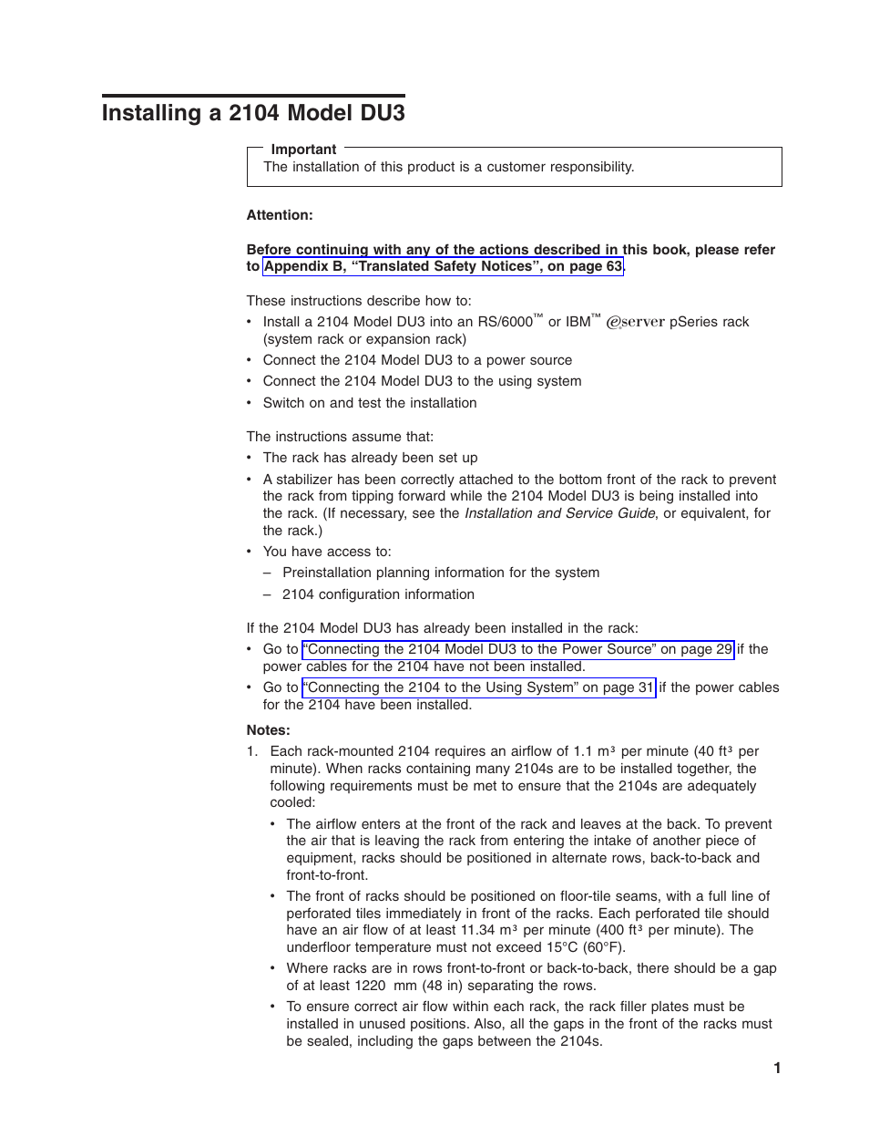 Installing a 2104 model du3 | IBM 2104 Model DU3 User Manual | Page 17 / 114