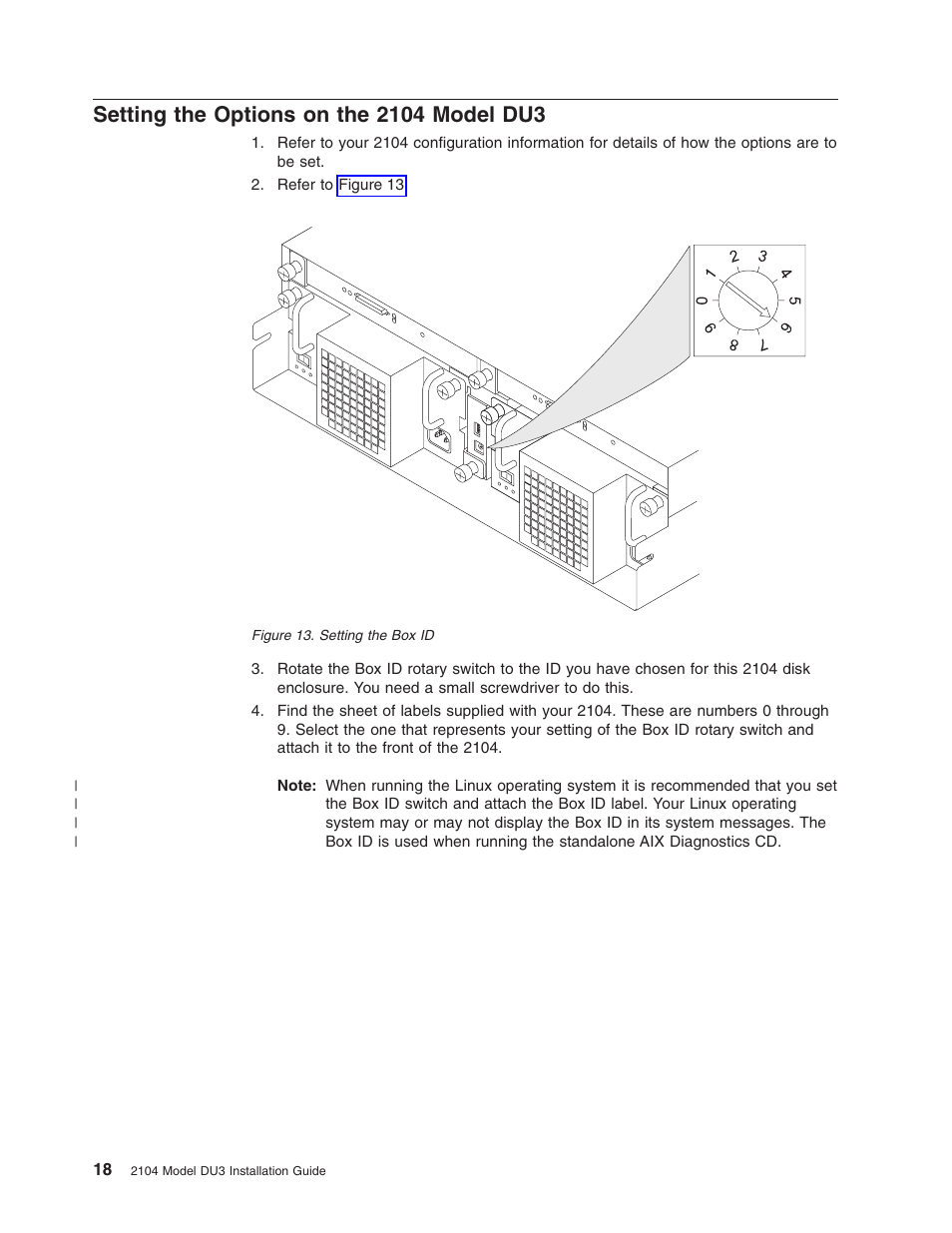 Setting the options on the 2104 model du3 | IBM 2104 Model DU3 User Manual | Page 34 / 114