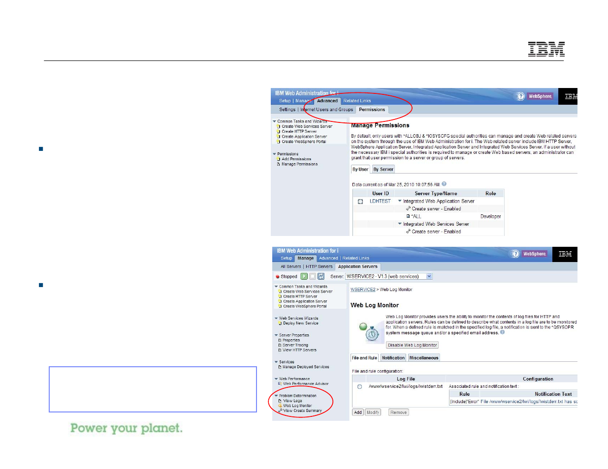 Web integration new features, Developers can use web admin, Monitor web server log files | IBM I 7.1 User Manual | Page 27 / 59