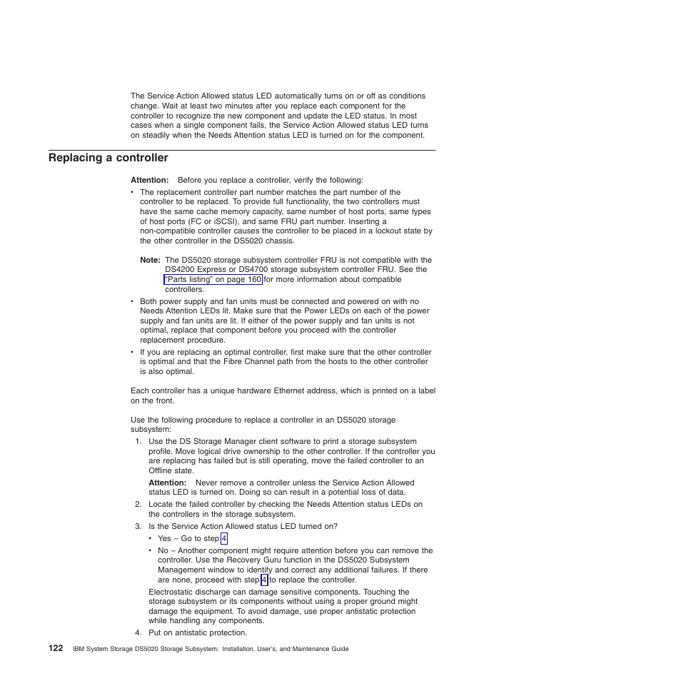 Replacing a controller | IBM System Storage Subsystem DS5020 User Manual | Page 152 / 250
