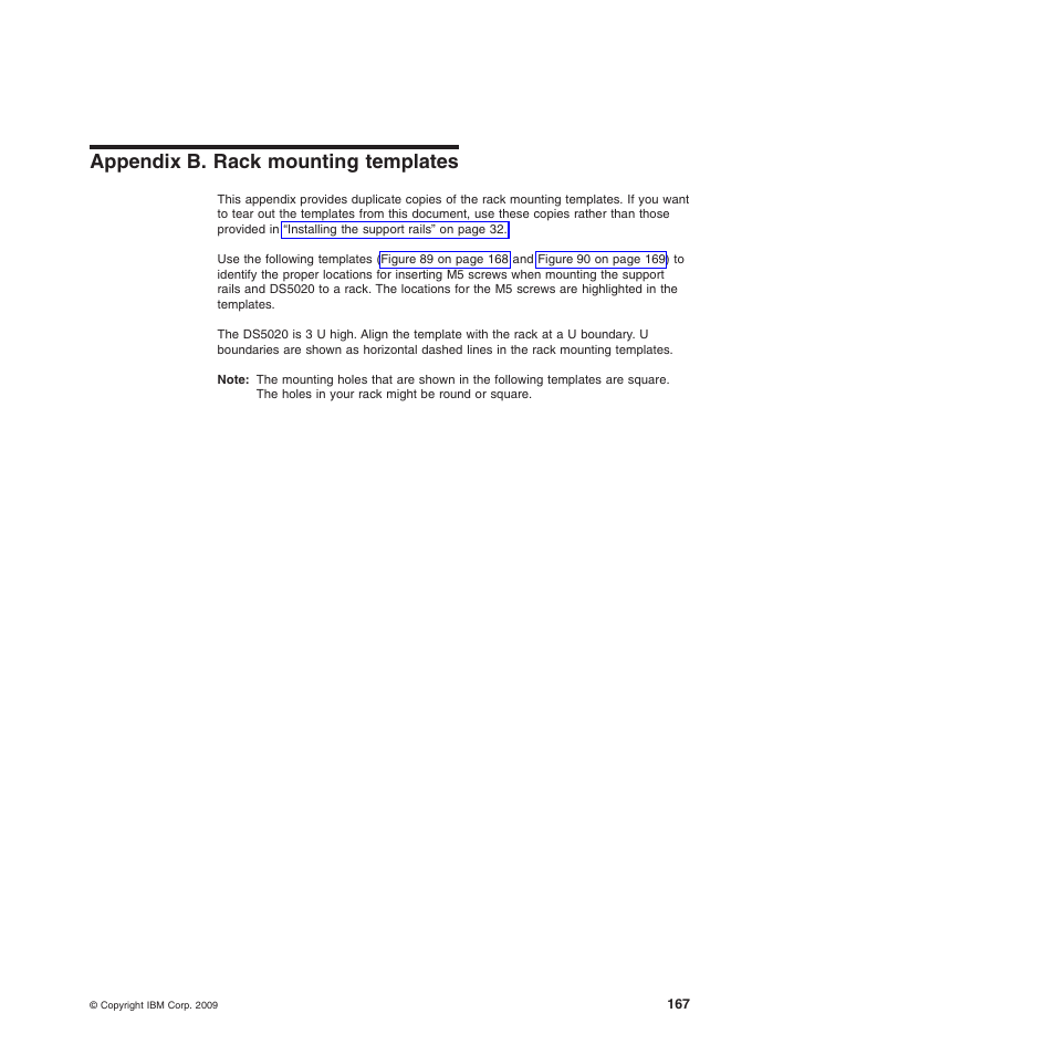 Appendix b. rack mounting templates | IBM System Storage Subsystem DS5020 User Manual | Page 197 / 250