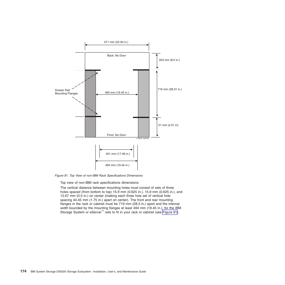 Top view of non-ibm rack specifications dimensions | IBM System Storage Subsystem DS5020 User Manual | Page 204 / 250