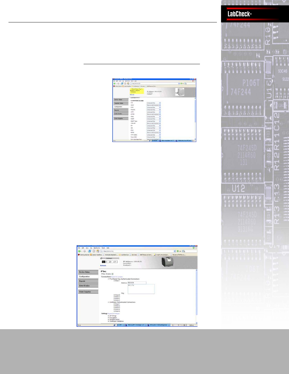 Security, Ipsec, Panasonic workio dp-6530 | Ibm infoprint 1532 express, Labcheck | IBM Bertl User Manual | Page 10 / 19