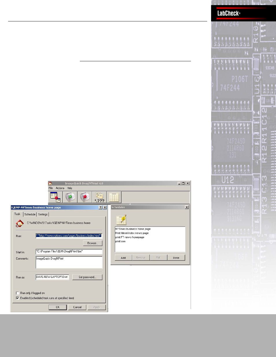 Automatic print scheduled events, Panasonic workio dp-6530, Ibm infoprint 1532 express | Labcheck, Direct print | IBM Bertl User Manual | Page 13 / 19