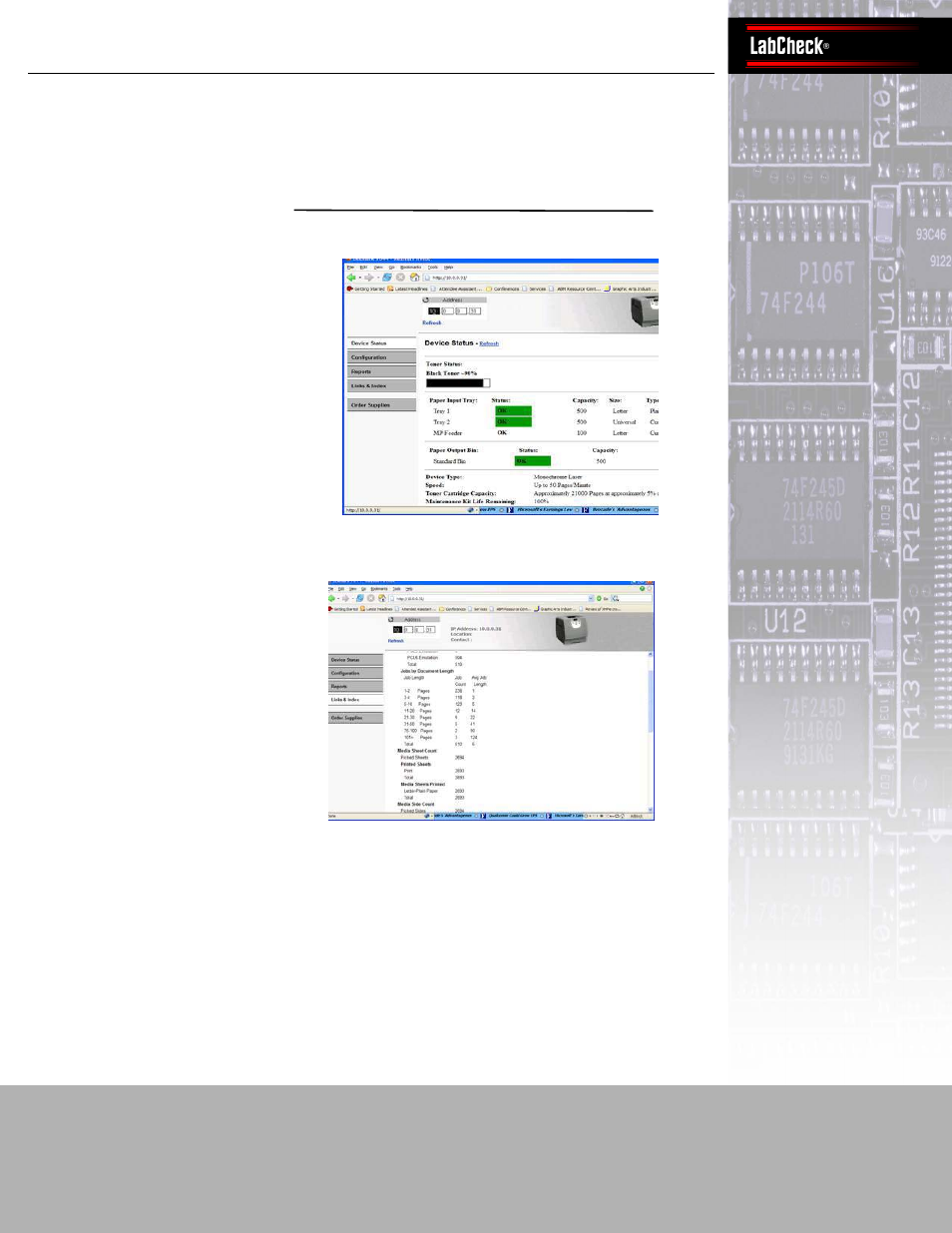 Device management, Markvision, Professional | Panasonic workio dp-6530, Ibm infoprint 1532 express, Labcheck | IBM Bertl User Manual | Page 5 / 19