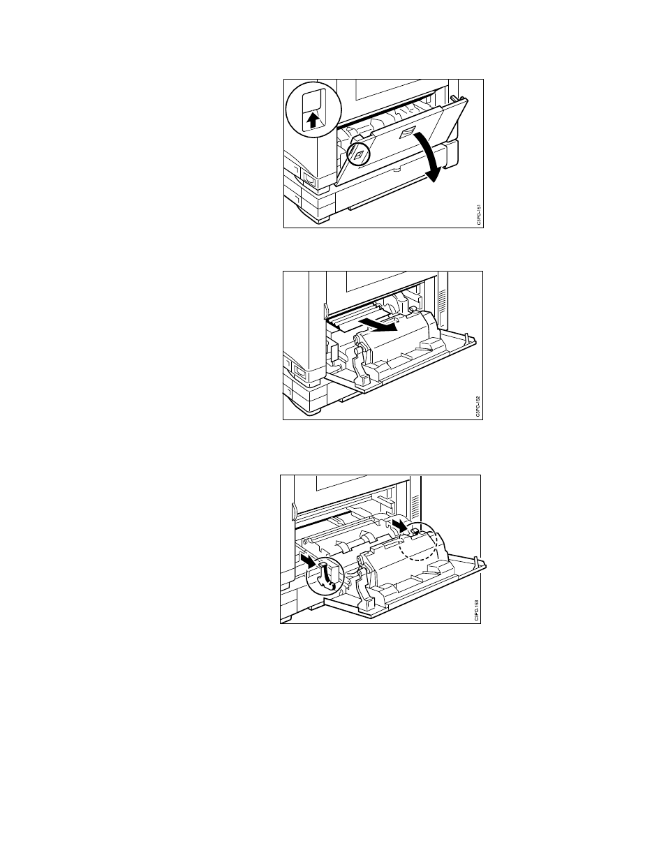 Push up the release latch to open the feeder ac, Remove any jammed paper, If the jammed paper is not visible or if it is | IBM S544-5361-01 User Manual | Page 124 / 218
