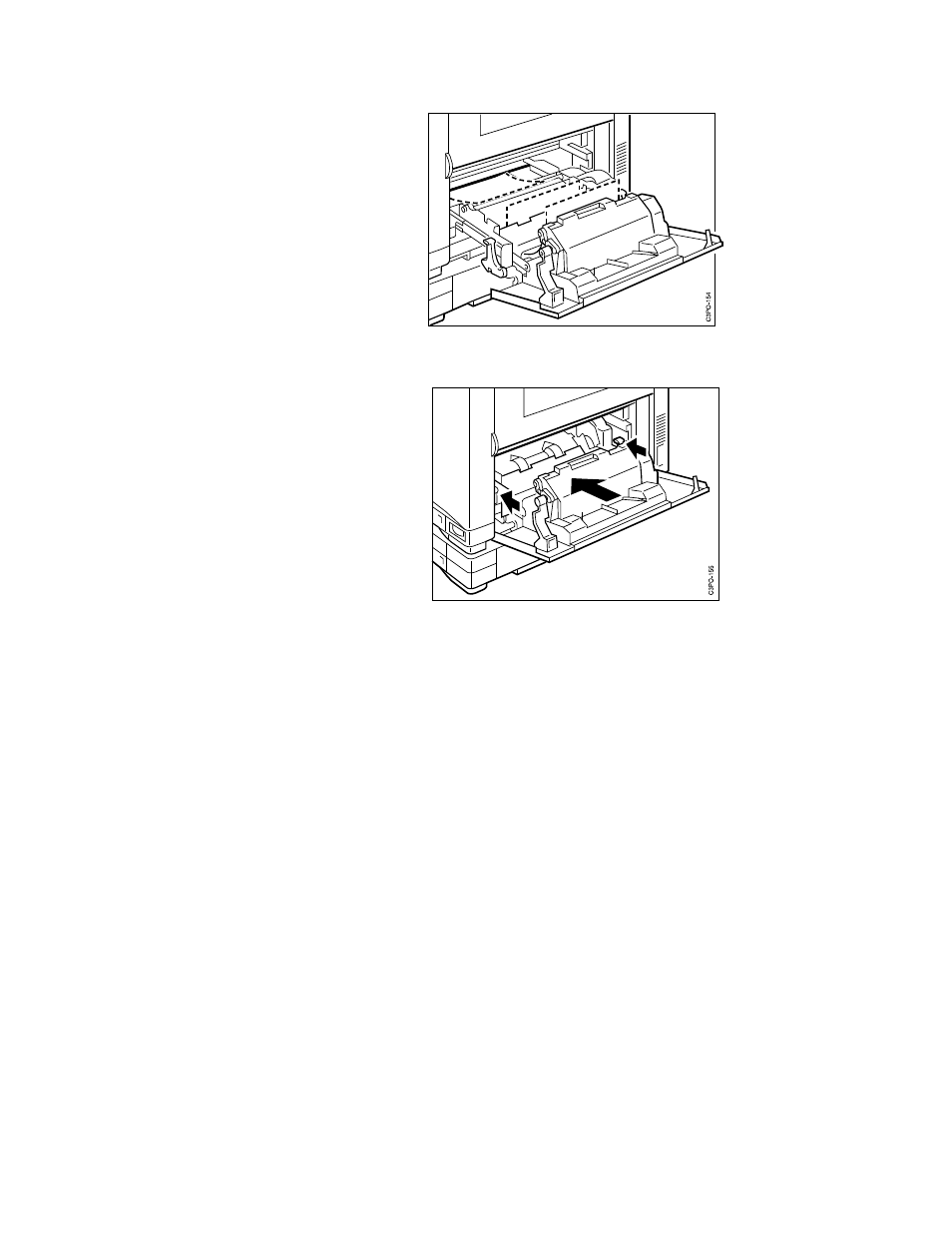 Carefully remove the jammed paper from the like, Slide the paper feeder back into the printer, Close the feeder access door | IBM S544-5361-01 User Manual | Page 125 / 218