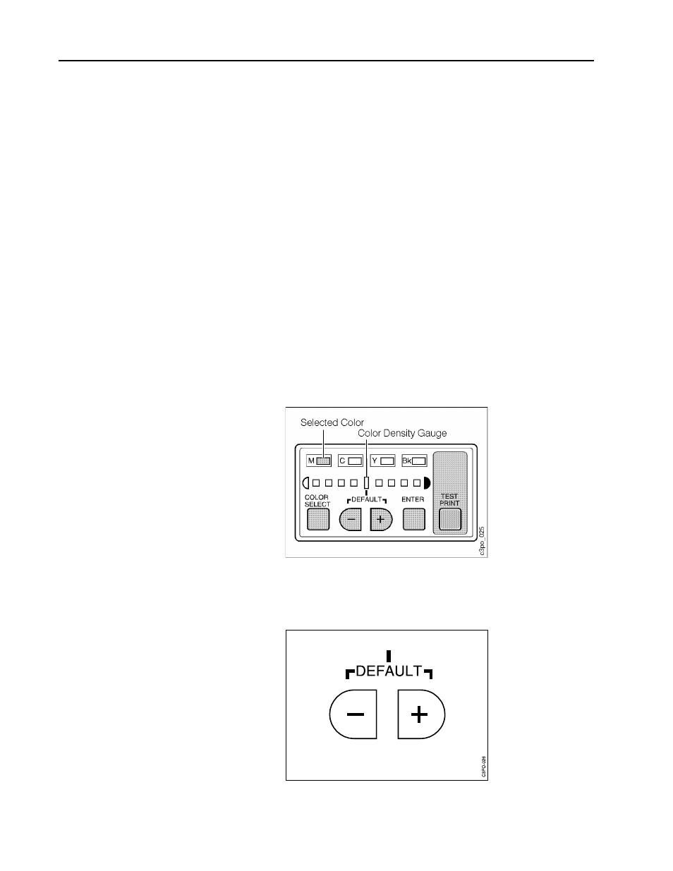 Adjusting the color density, Find the density control panel on the back of t, Press the color select push button to choose th | Use the (–) or (+) push button to adjust the de, Adjusting the color density –22 | IBM S544-5361-01 User Manual | Page 136 / 218