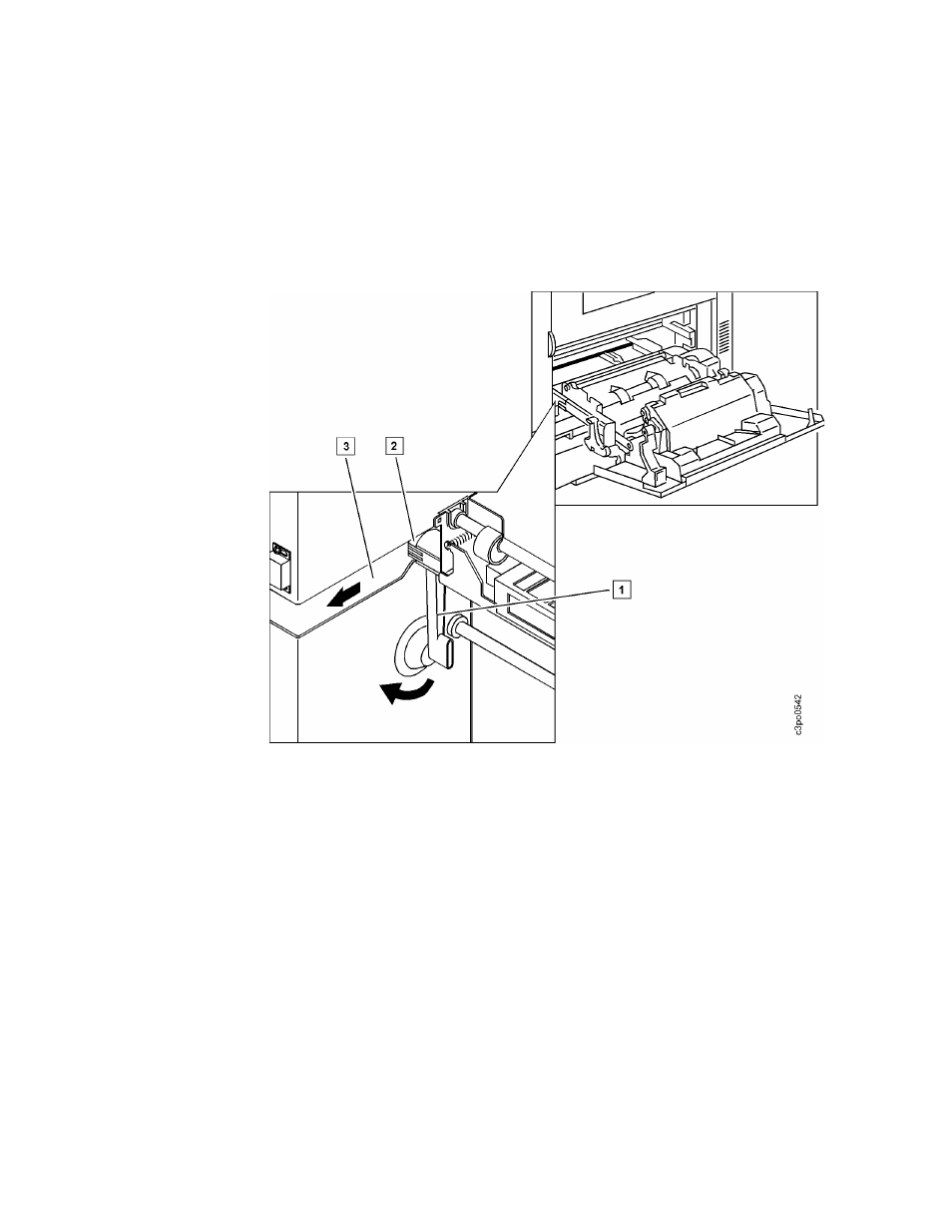 Remove the used transfer drum cleaning assembly, A. pull the lever on the cleaning assembly [1] sli, B. pivot the transfer drum cleaning assembly towar | IBM S544-5361-01 User Manual | Page 172 / 218