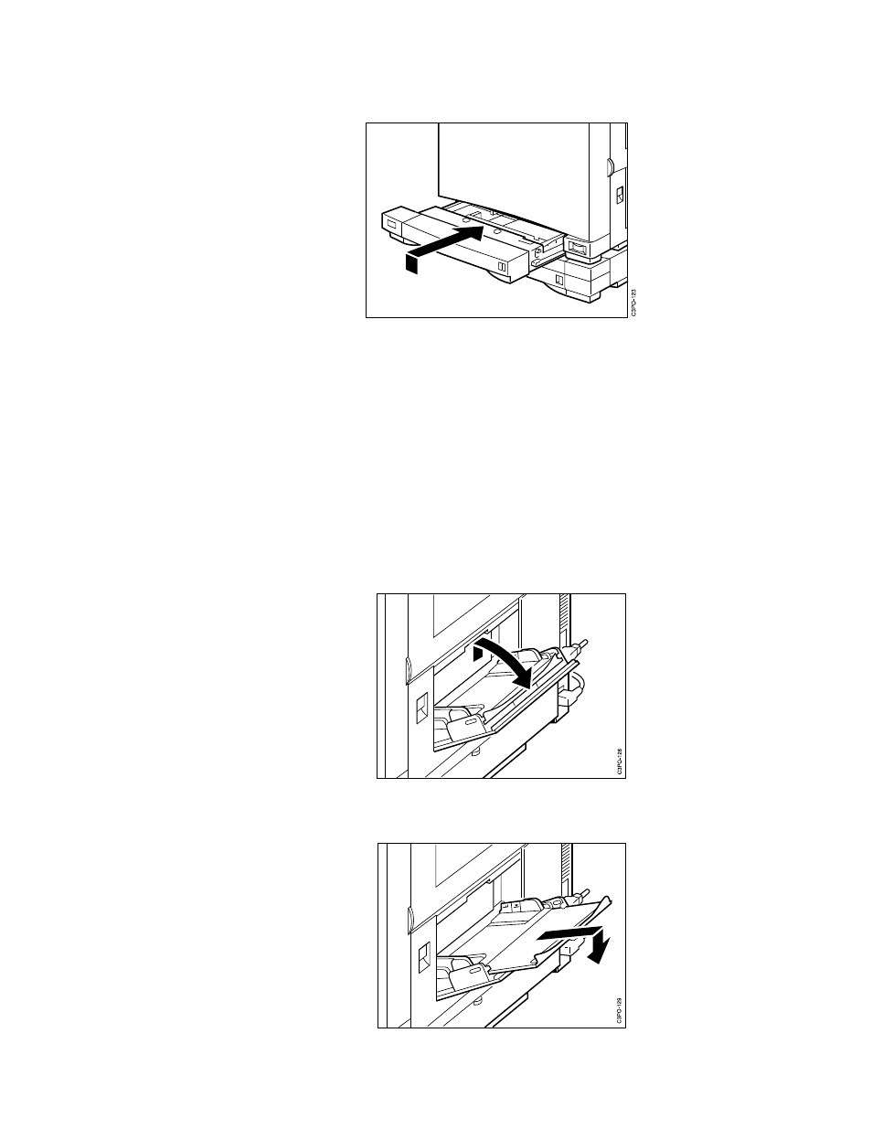 Press the handle on the underside of the tray u, Loading paper in the auxiliary tray, Opening the auxiliary tray | Pull on the latch to open the auxiliary tray, Pull out the extension tray and then gently pre, Loading paper in the auxiliary tray –6 | IBM S544-5361-01 User Manual | Page 40 / 218