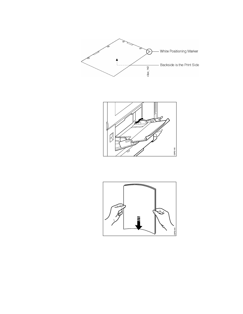 Adjust the paper guides to accept transparencie, With the white positioning marker on the upper | IBM S544-5361-01 User Manual | Page 44 / 218