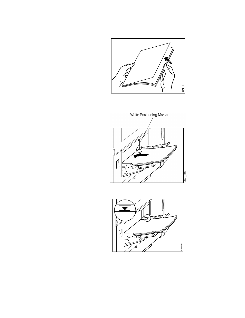 Before you load the transparencies, fan out sma, Position each sheet so that the white positioni, Check that you have not gone above the paper li | IBM S544-5361-01 User Manual | Page 45 / 218