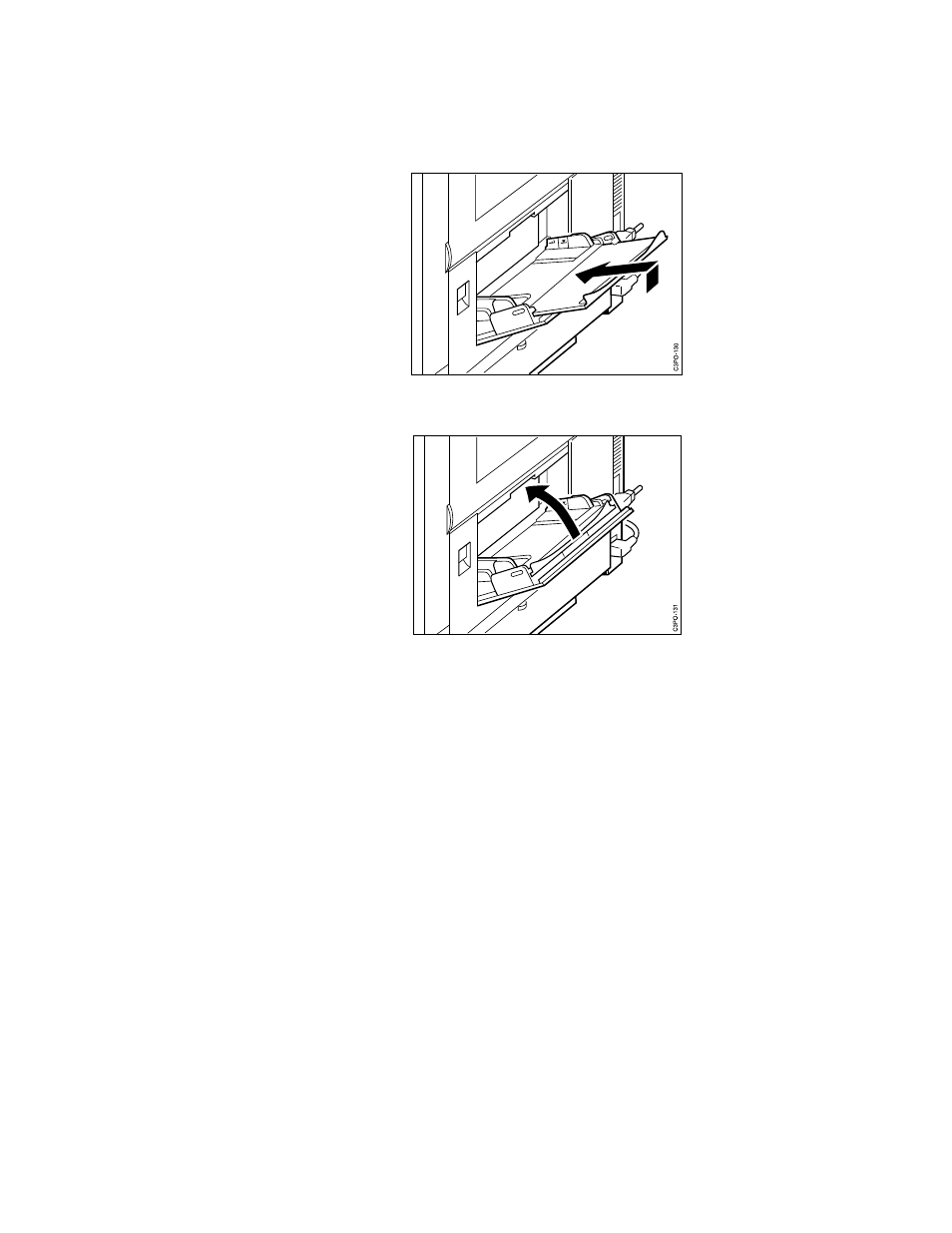 Closing the auxiliary tray, Lift the end of the extension tray slightly and, Close the auxiliary tray | IBM S544-5361-01 User Manual | Page 46 / 218