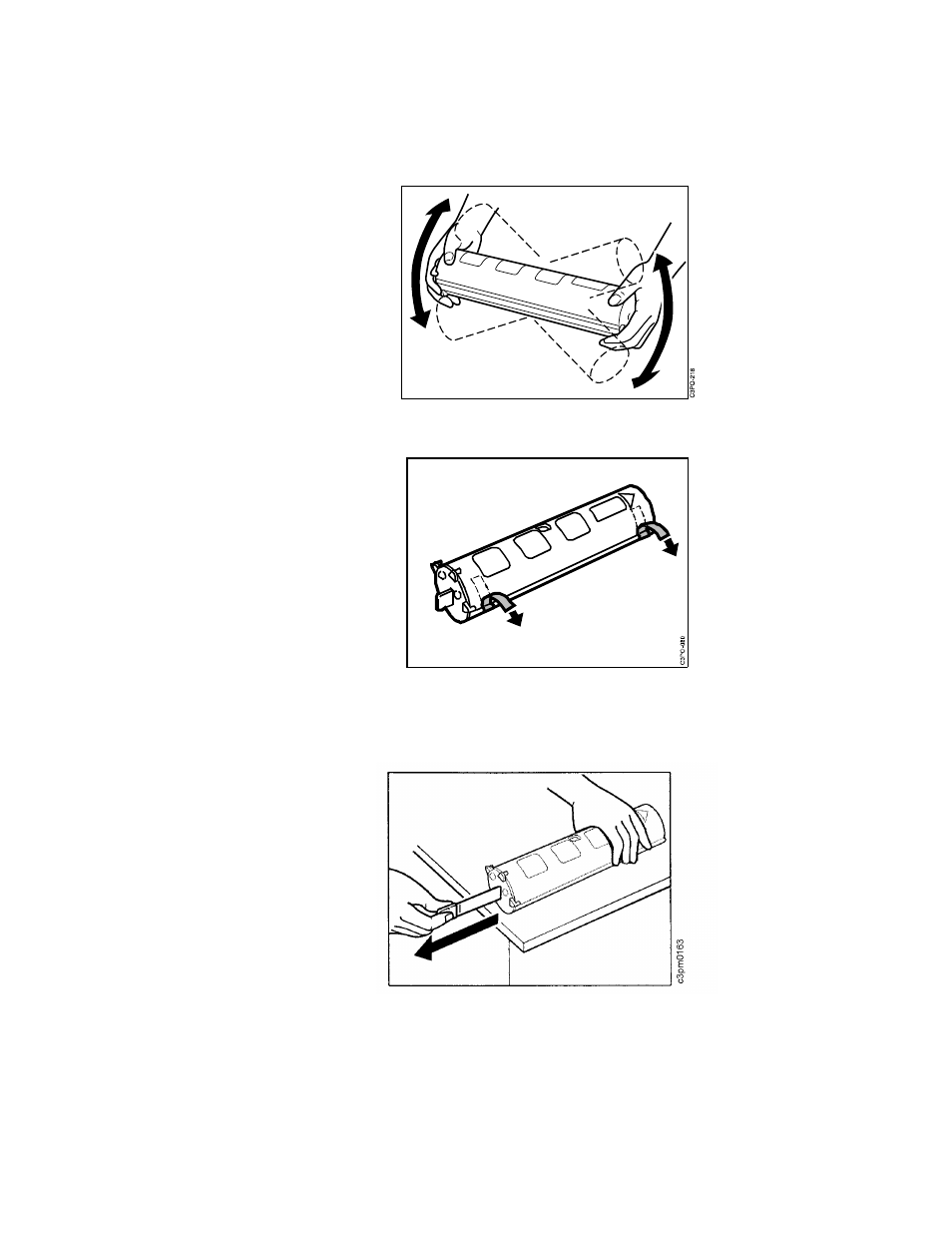 Hold the cartridge as shown below. do not hold, Remove the 2 protective tapes from the toner ca, To remove the sealing tape, put the toner cartr | IBM S544-5361-01 User Manual | Page 84 / 218