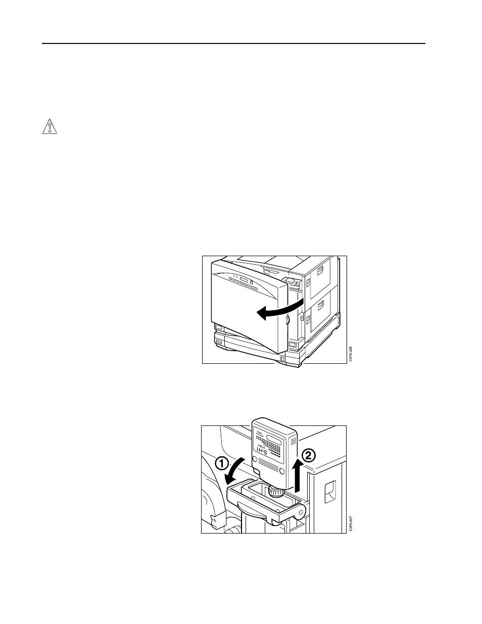 Replacing the fuser oil bottle, Removing the old fuser oil bottle, Open the front door | Lower the fuser oil bottle cover [1]. lift the, Replacing the fuser oil bottle –16, Removing the old fuser oil bottle –16 | IBM S544-5361-01 User Manual | Page 90 / 218